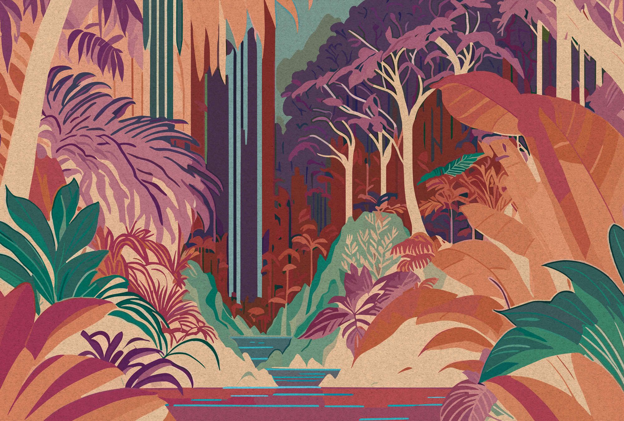             papier peint en papier panoramique »rhea« - motif abstrait de jungle avec structure en papier kraft - intissé légèrement structuré
        