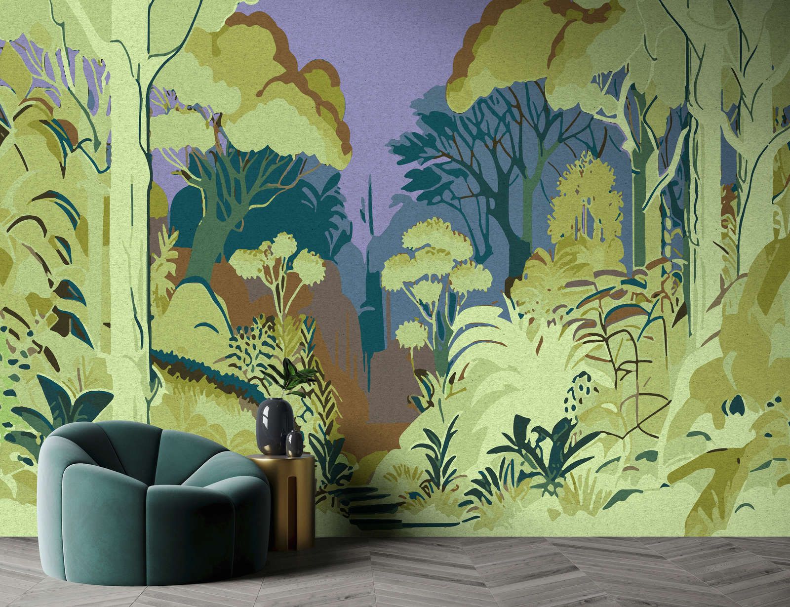             papier peint en papier panoramique »runa« - motif abstrait de jungle avec structure en papier kraft - intissé lisse aux reflets légèrement nacrés
        