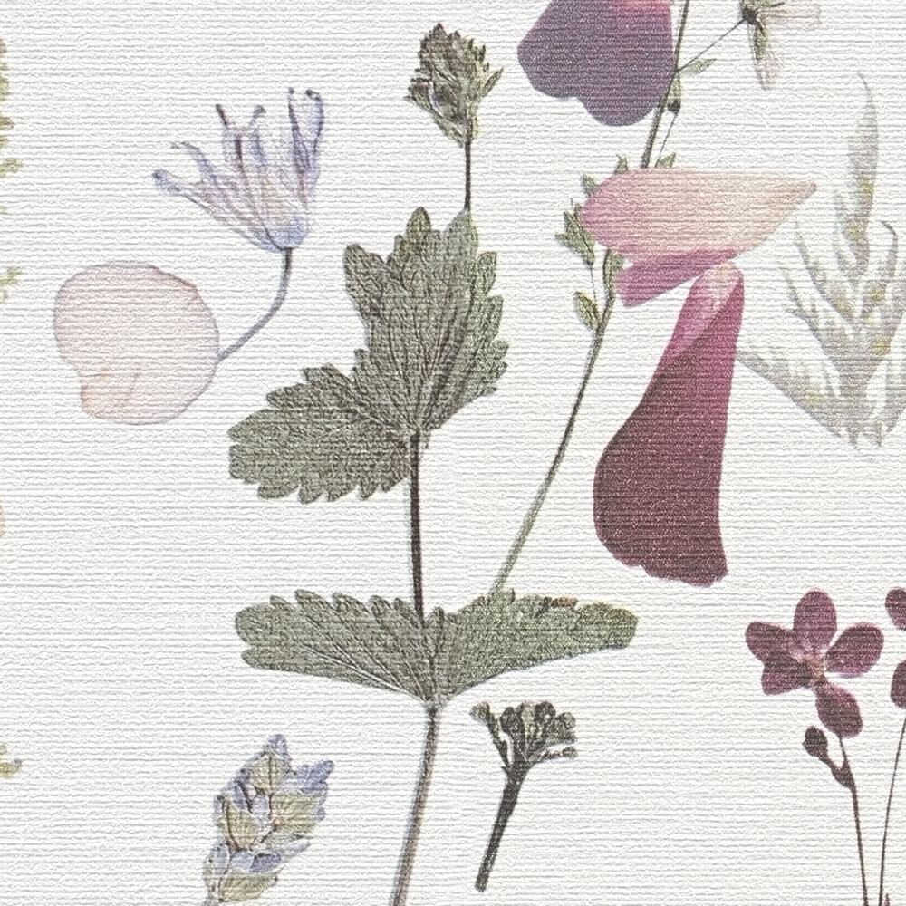             Non-woven wallpaper with floral bouquet motif in country house style - white, violet, pink
        