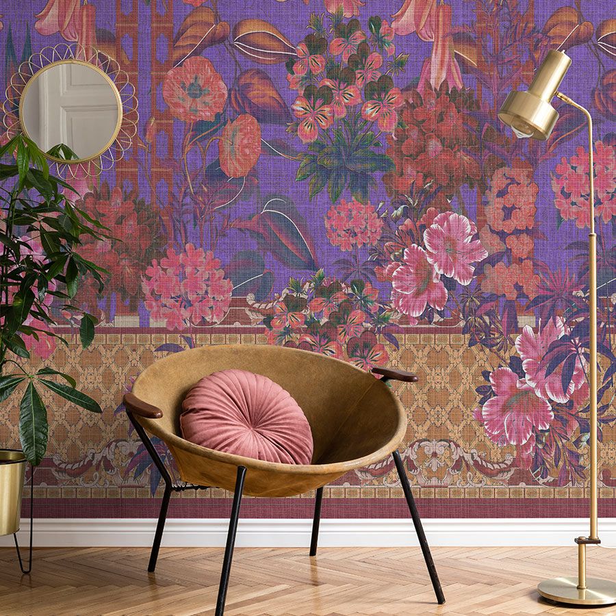 Fotomural »sati 1« - Diseño floral con aspecto de estructura de lino - Violeta | tejido no tejido mate, liso
