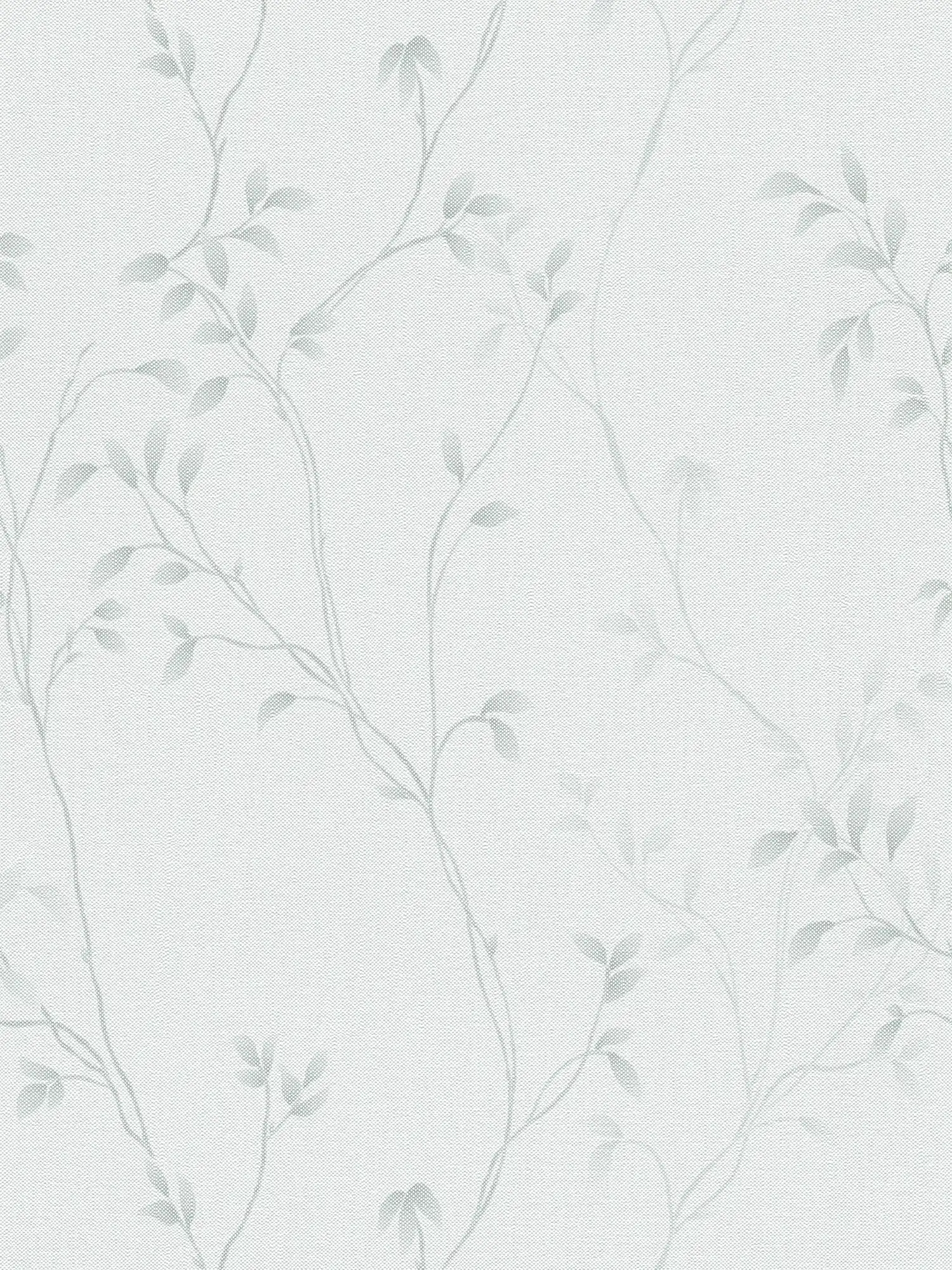 Textured non-woven wallpaper with a simple tendril design - white, grey
