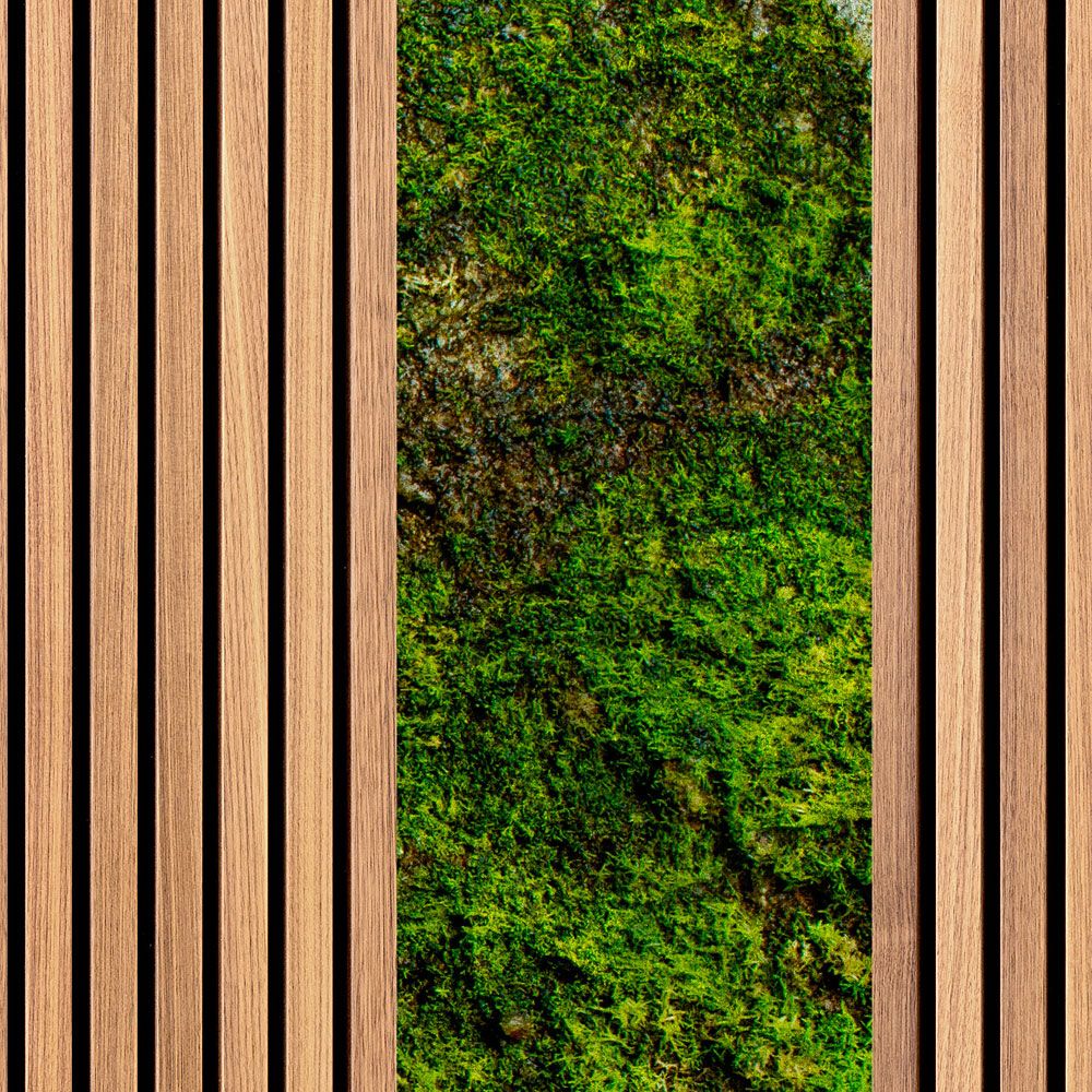             Fotomural »panel 2« - Paneles anchos de madera y musgo - Tela no tejida lisa, ligeramente nacarada
        