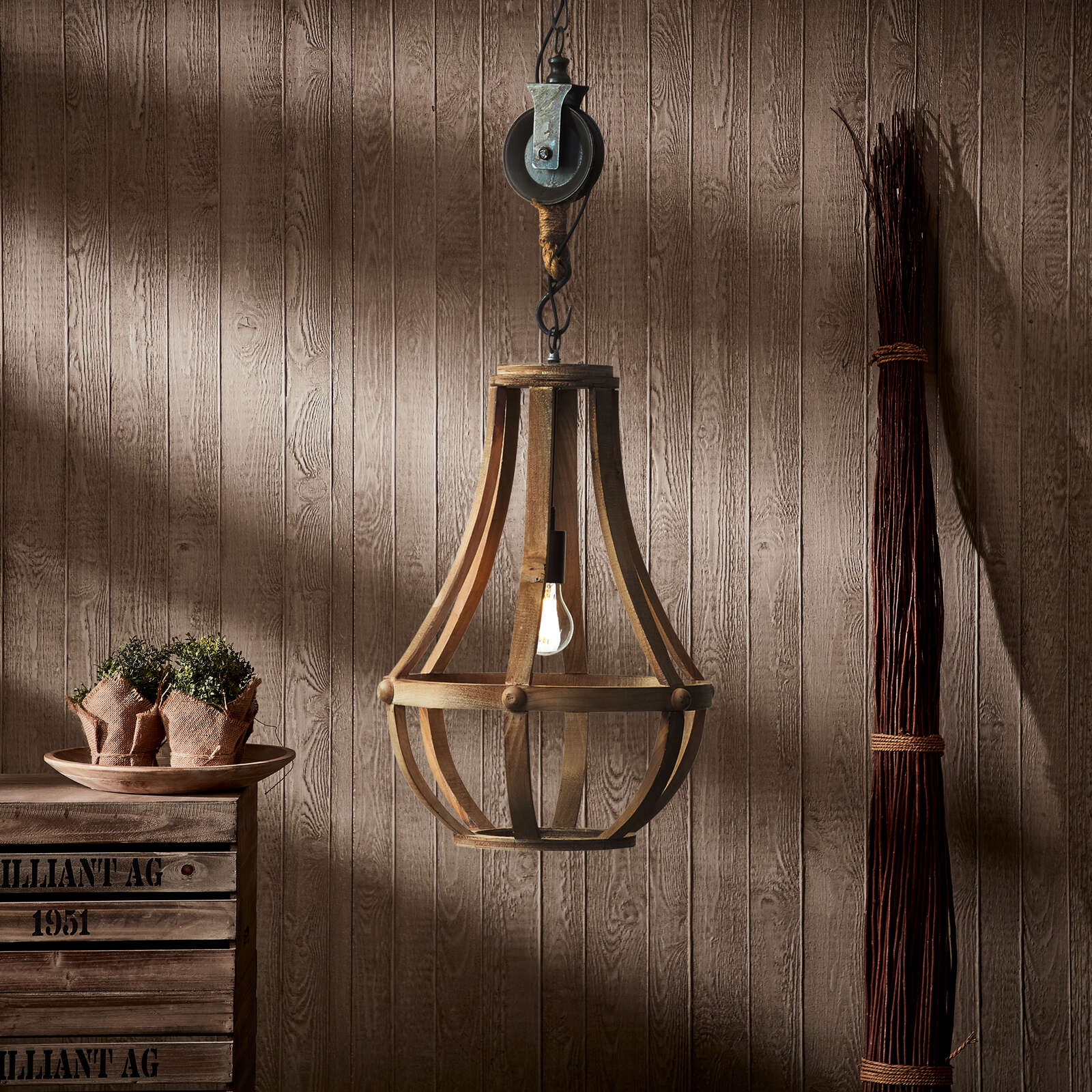             Lámpara colgante de madera - Elif - Marrón
        