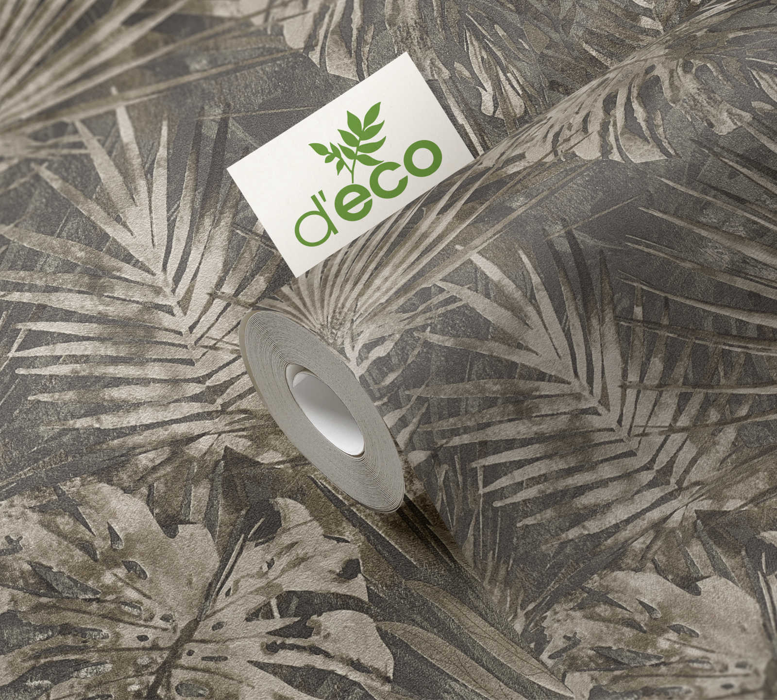             Jungle wallpaper with tropical leaf pattern PVC-free - brown, beige, anthracite
        