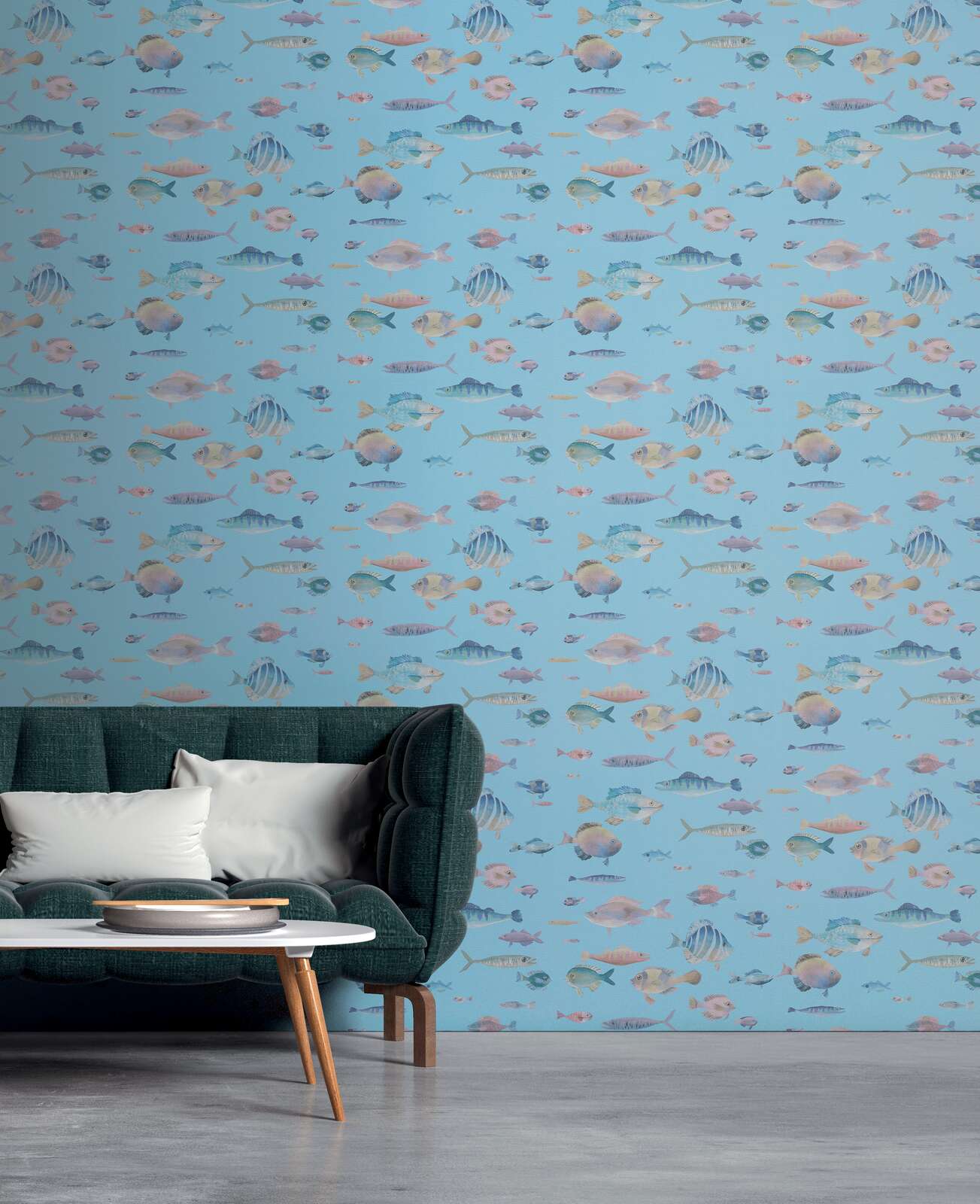             Non-woven wallpaper underwater world with fish - turquoise, colourful, pink
        