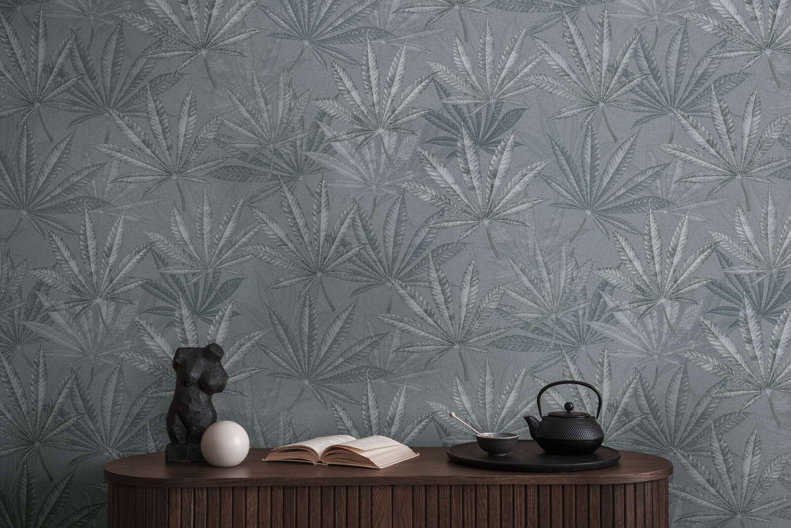             papier peint en papier intissé avec grand motif de feuilles dans le style jungle - gris
        