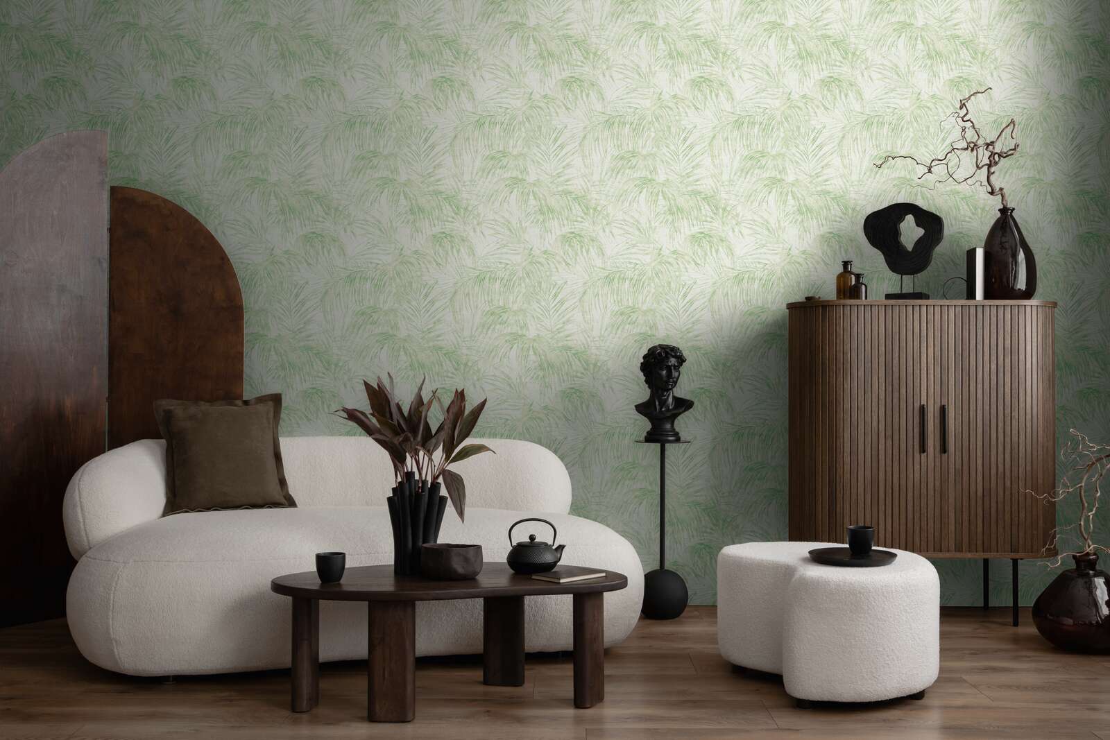             Plain vile wallpaper in a textured look, single-coloured - cream, green
        