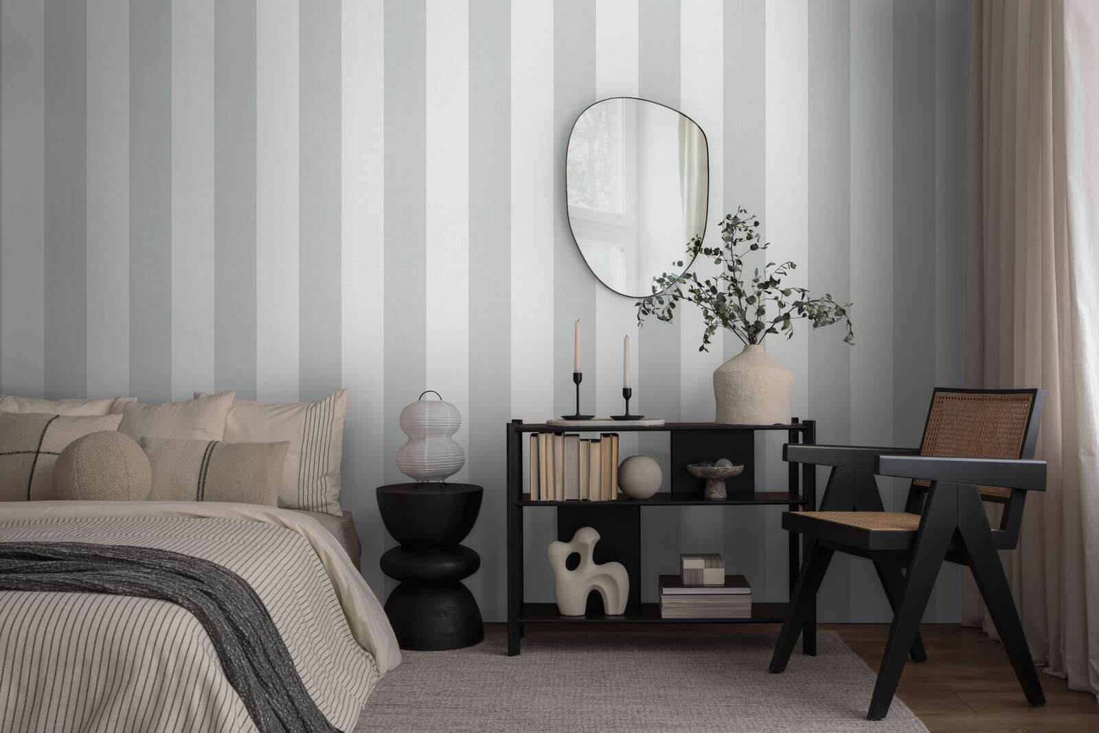             Non-woven wallpaper with texture in block stripe look - white, grey
        