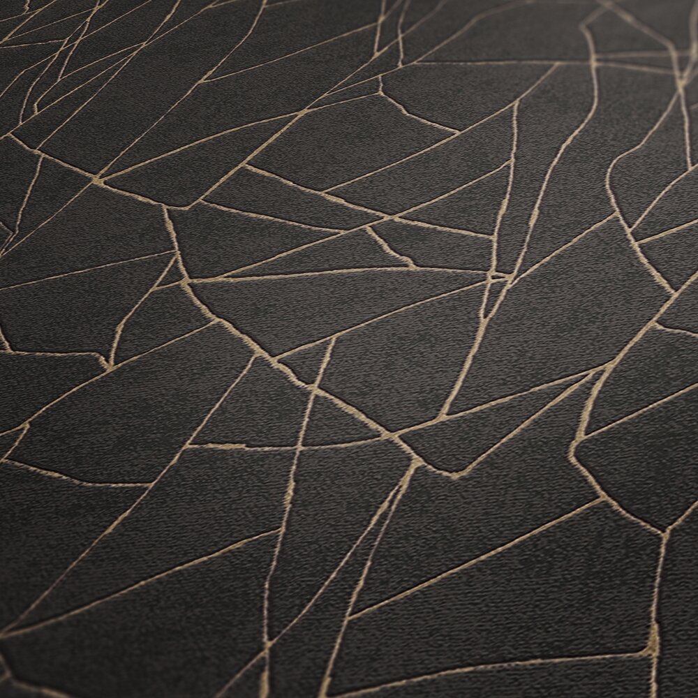             papier peint en papier intissé 3D avec motif naturel graphique et accents dorés - noir, métallique
        