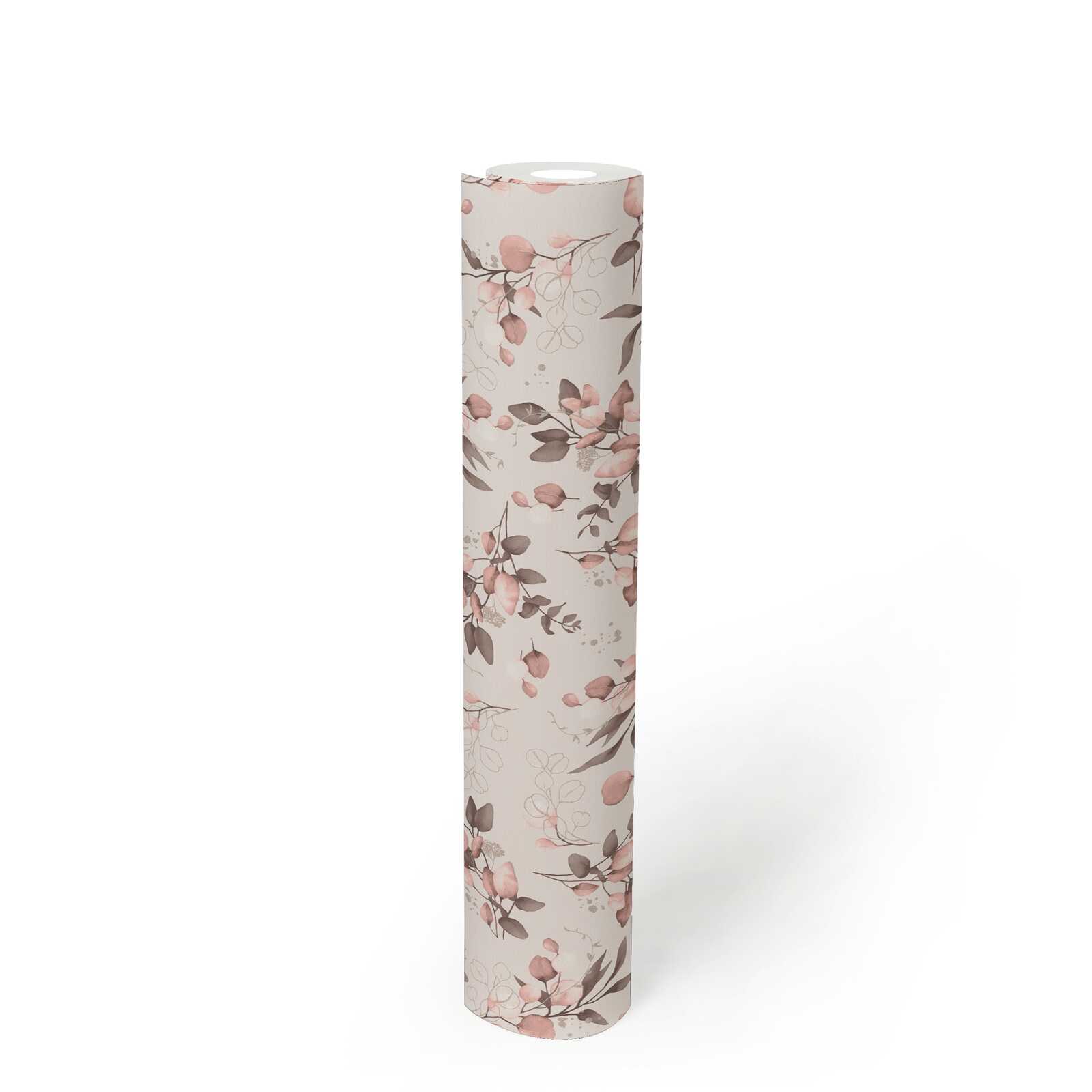             Non-woven wallpaper with delicate floral motif and gold effect - Rpsa, Pink, Gold
        