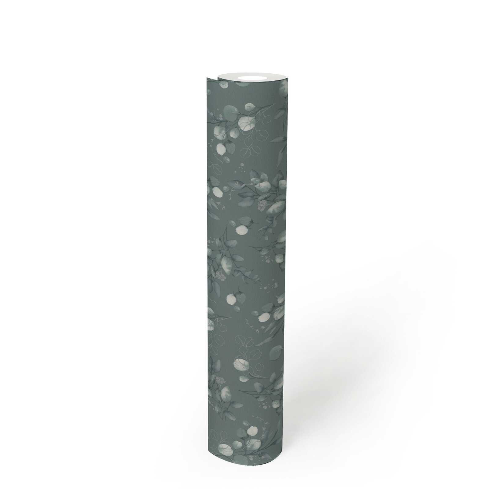             Non-woven wallpaper with floral design and glitter accents - green, silver
        