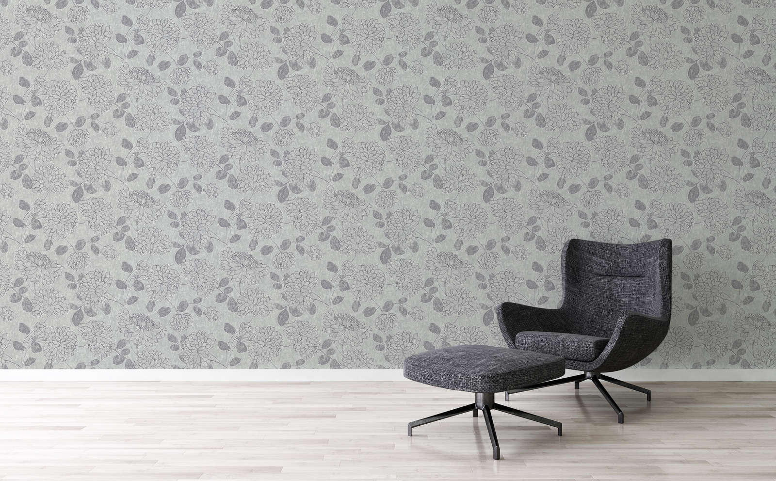             Papier peint intissé avec motif à fleurs et effet brillant - gris clair, argenté
        