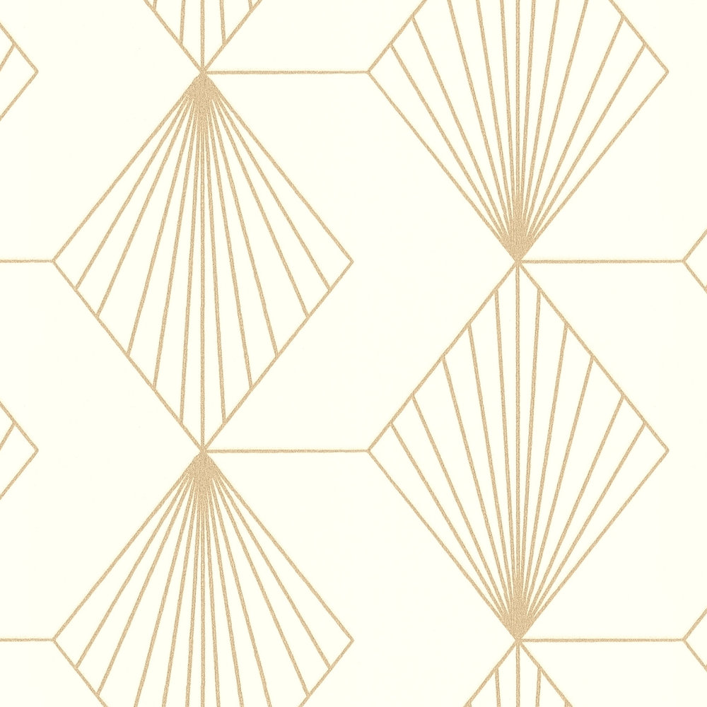             Papel pintado gráfico de tejido-no-tejido con un glamuroso diseño Art Déco - blanco, dorado
        