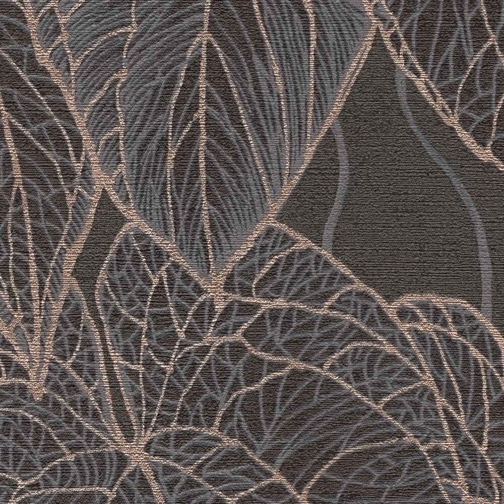             Daniel Hechter Elegant non-woven wallpaper with leaf pattern on black background with metallic accents - brown, black, gold
        