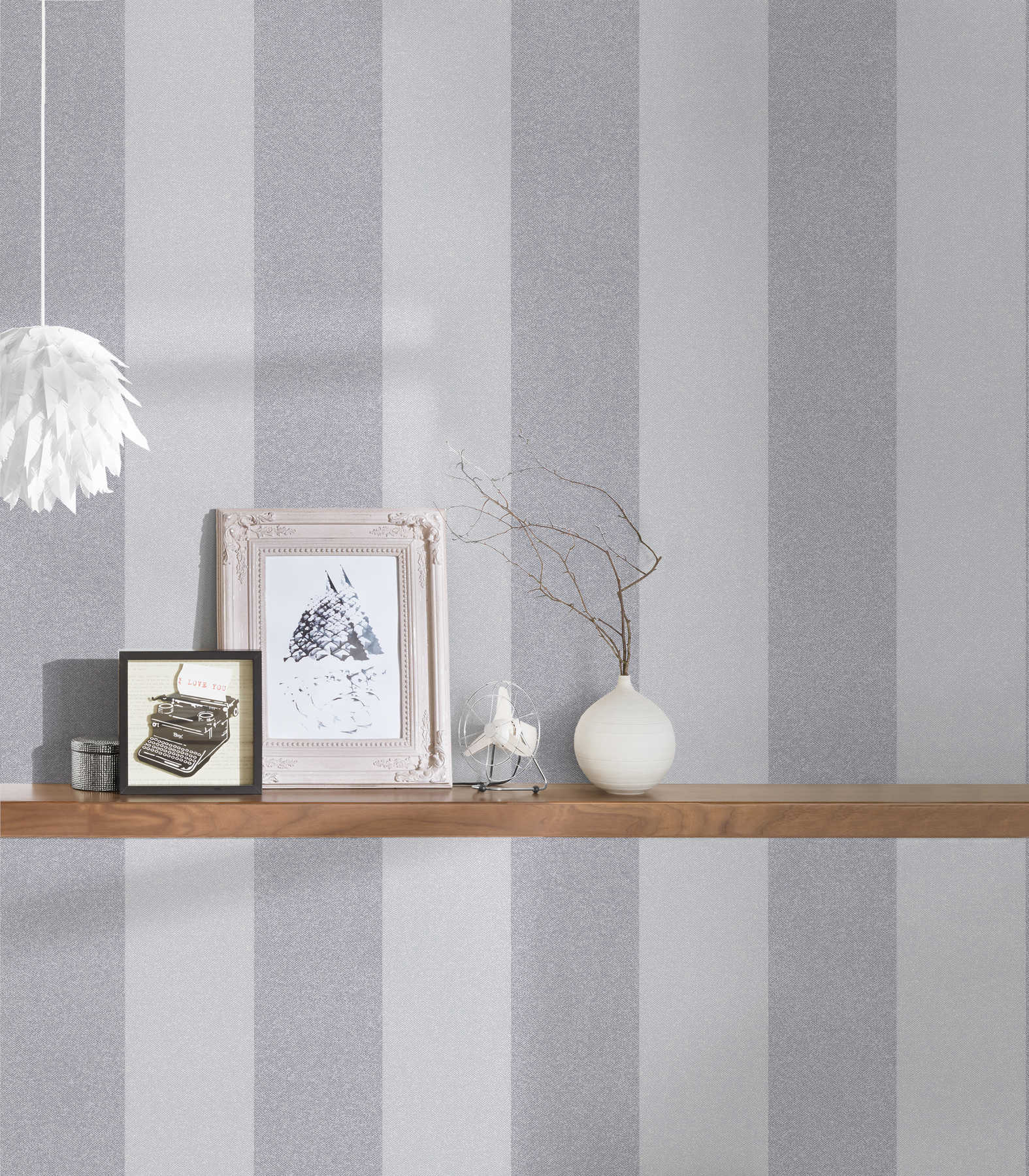             Block stripes wallpaper with linen look - blue, grey
        