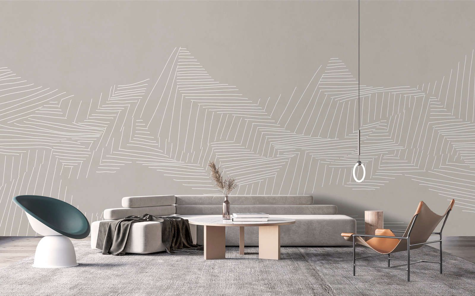             Digital behang »victor« - Berglandschap met lijnenpatroon - Grijs | Licht structuurvlies
        
