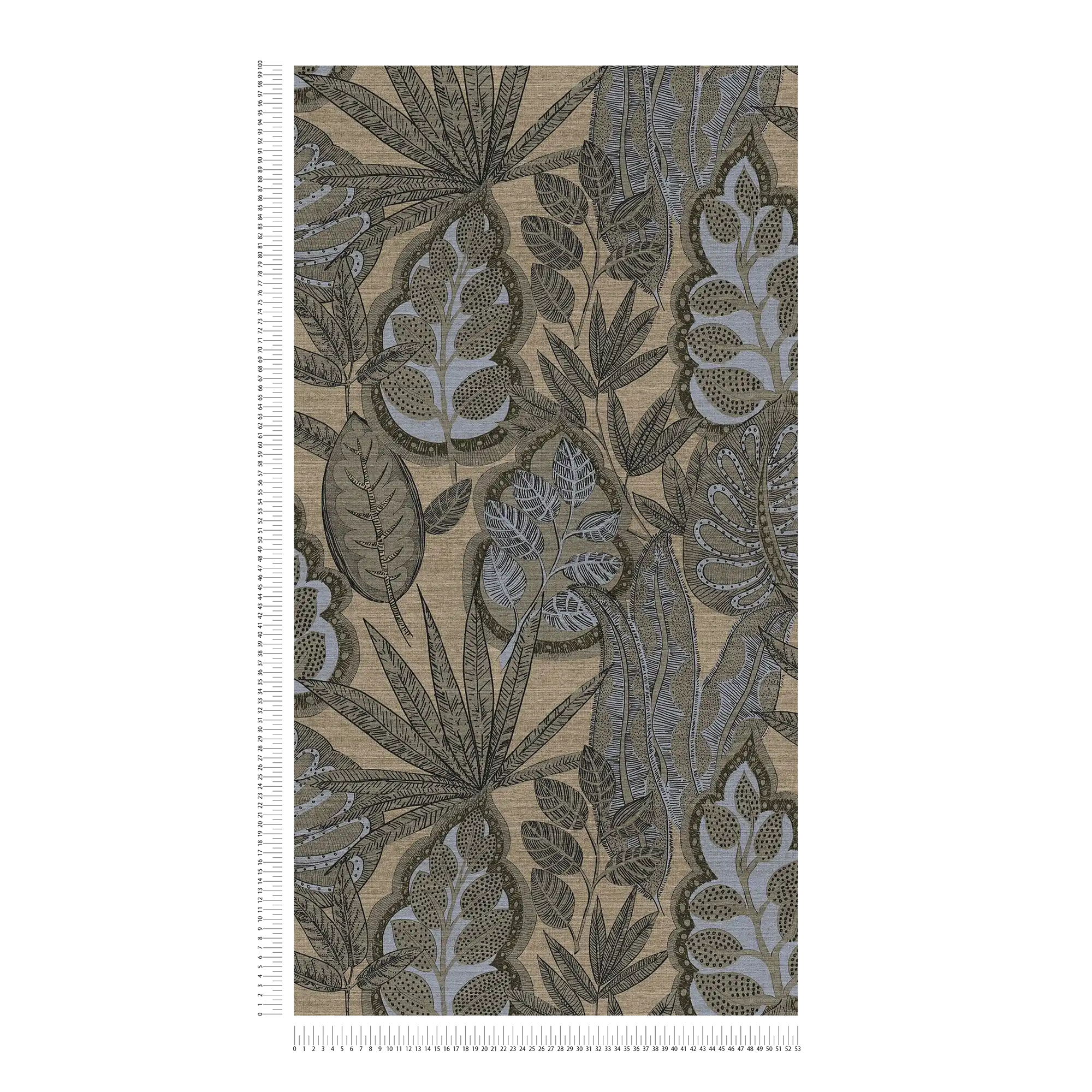             Papel pintado tejido-no tejido de diseño gráfico floral con estructura ligera, mate - gris, beige, marrón
        