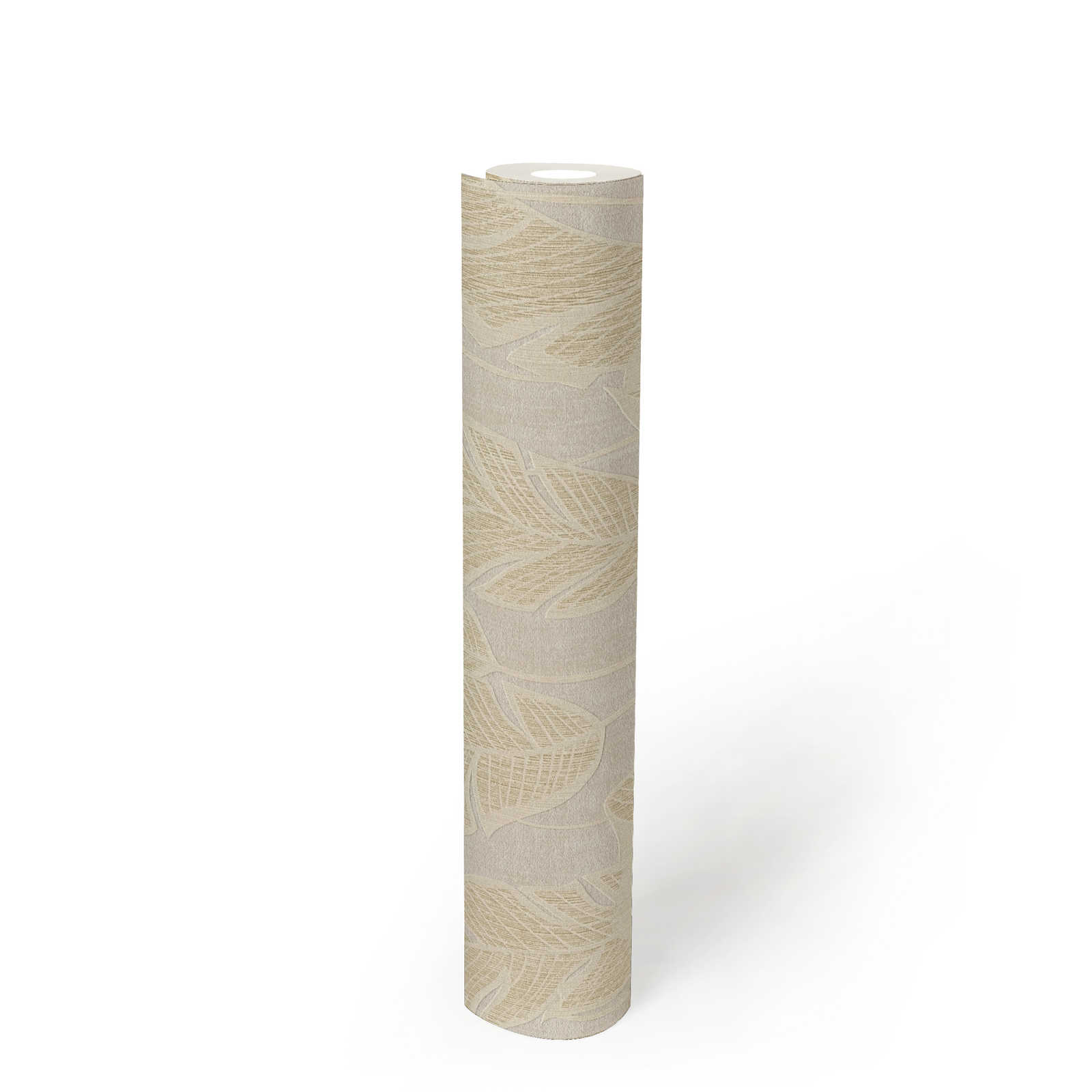             papier peint en papier aux motifs de jungle dans des couleurs douces - blanc, beige, or
        