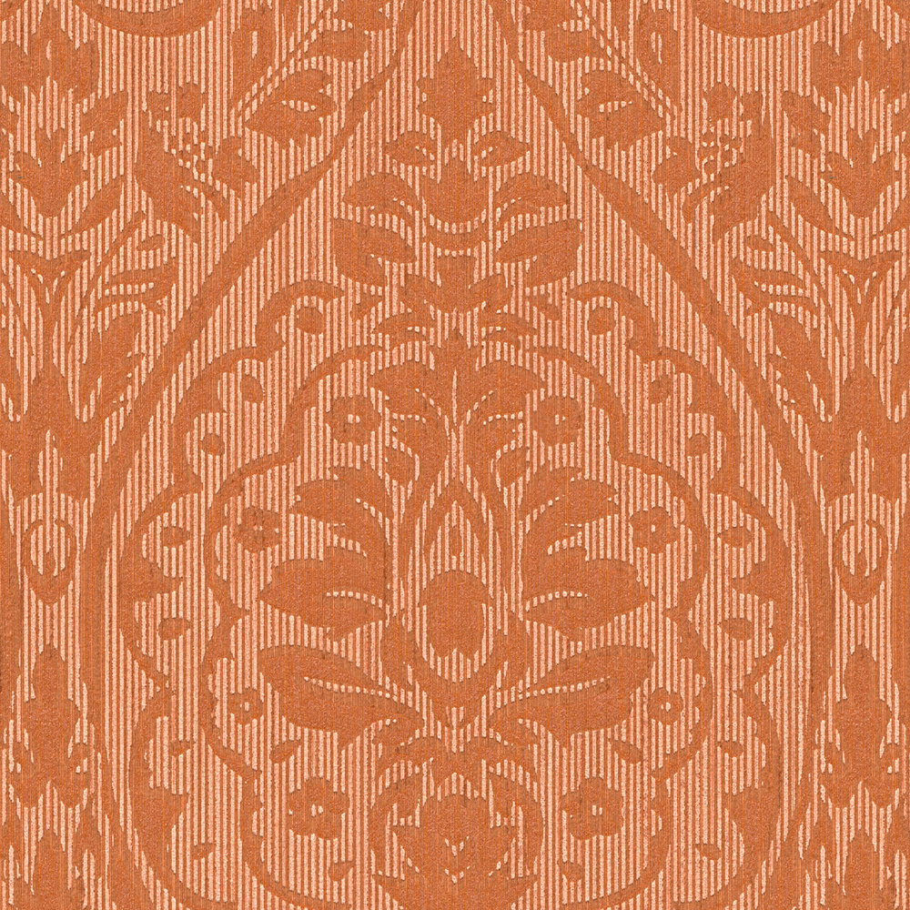             Papier peint motif floral ornemental avec effet de texture dimensionnel - orange
        