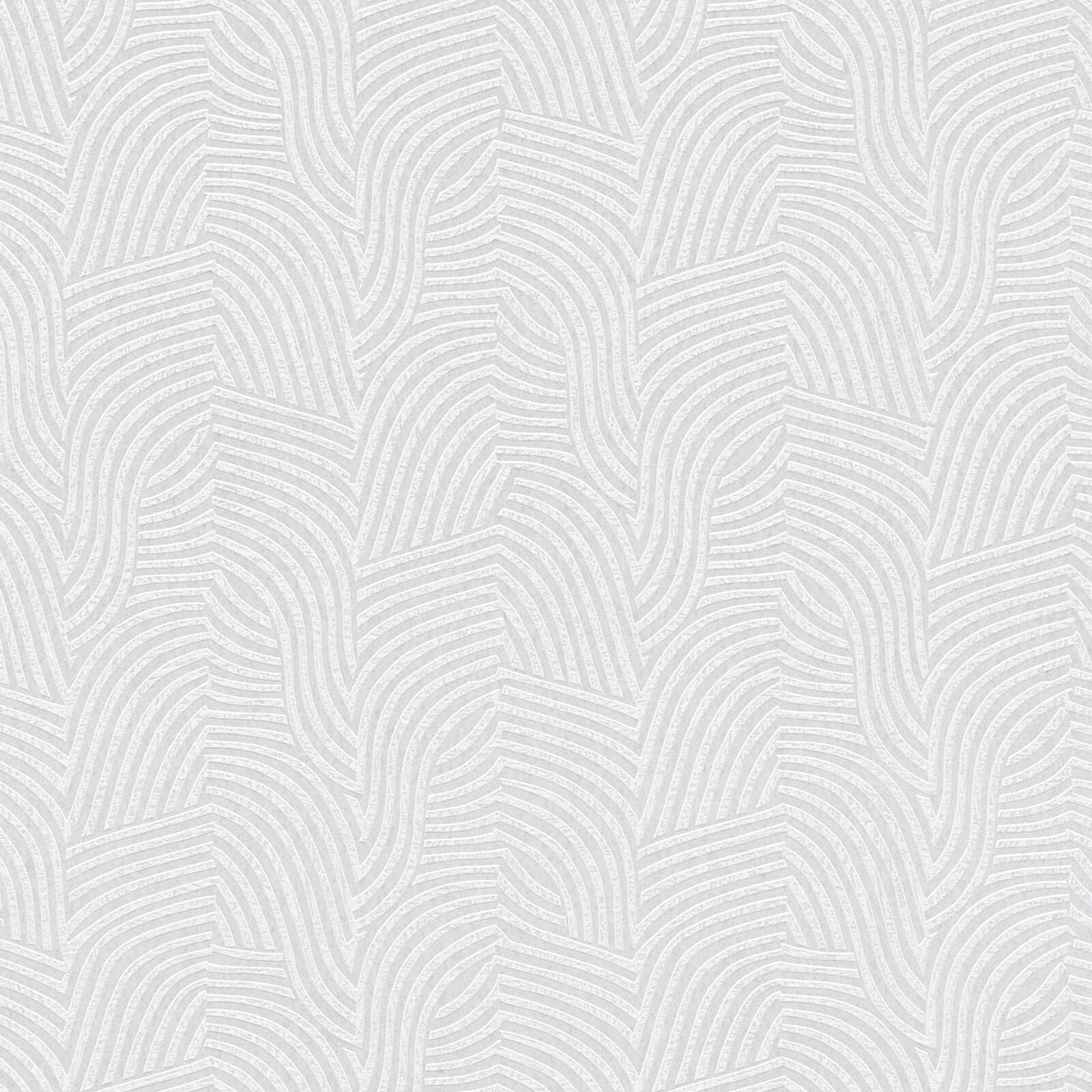 Daniel Hechter Modern non-woven wallpaper with a wavy line pattern on a glossy background - white, cream, metallic
