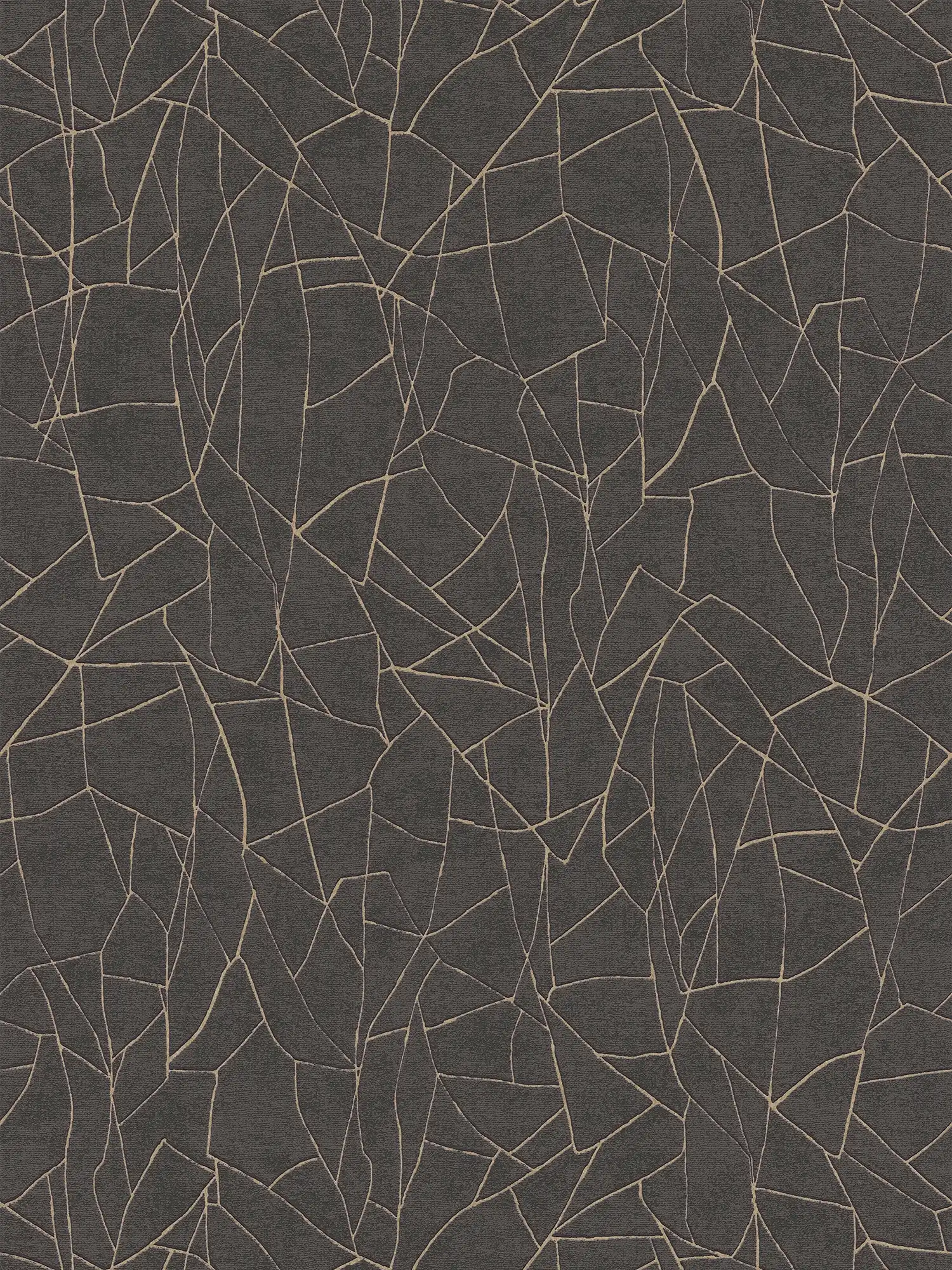 3D non-woven wallpaper with graphic nature motif and gold accents - black, metallic
