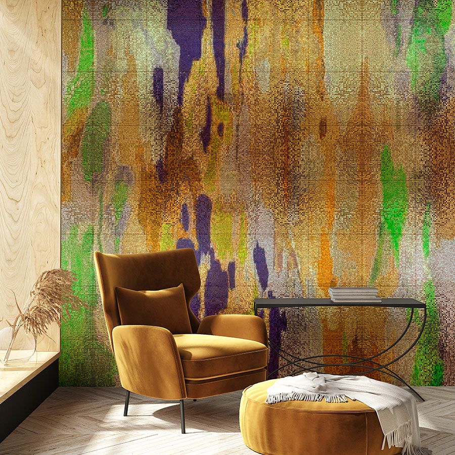 Digital behang »marielle 1« - Kleurverloop paars, goud, groen met mozaïekstructuur - Licht gestructureerde vliesstof
