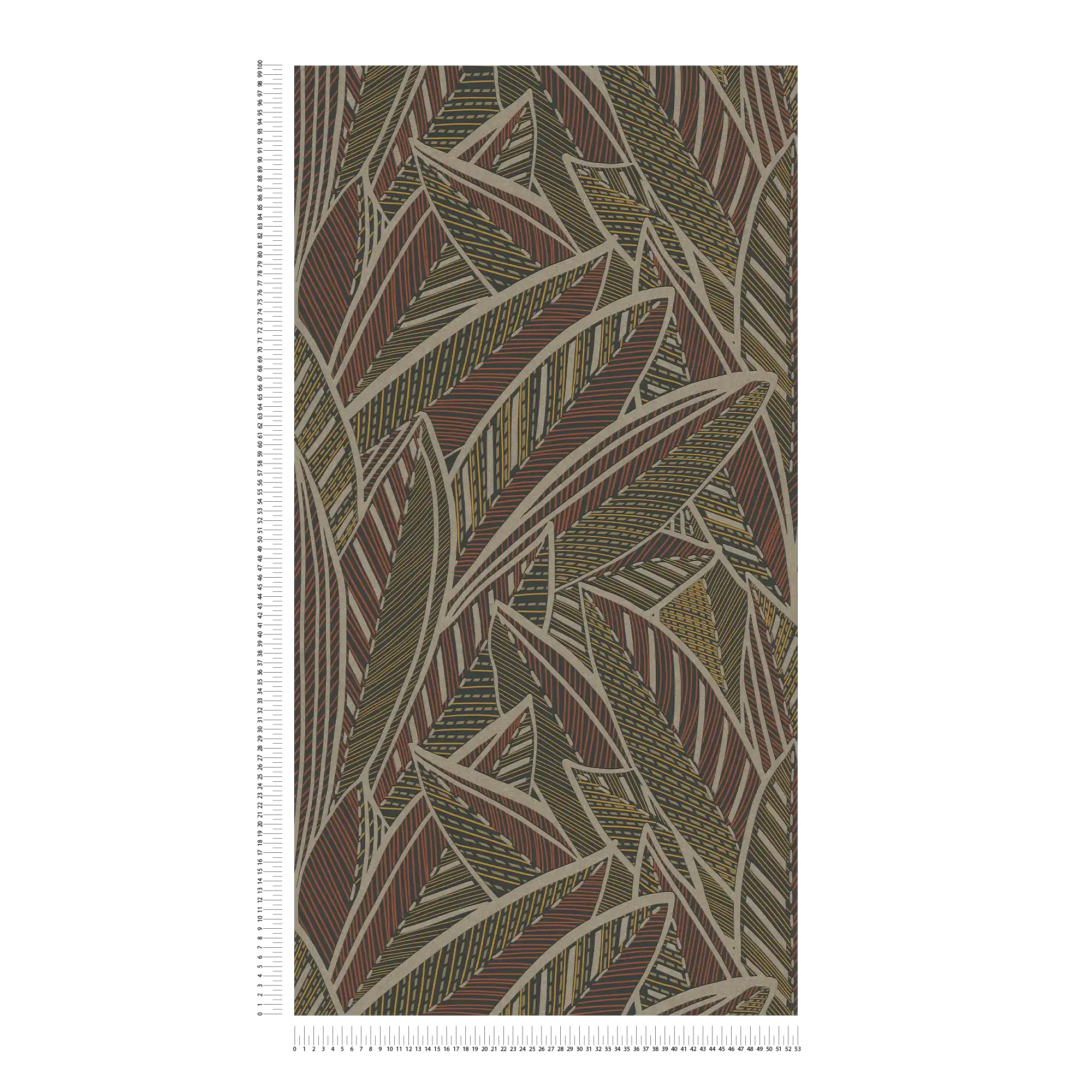             Palm leaves non-woven wallpaper with a jungle feel and glossy accents - brown, yellow, red
        