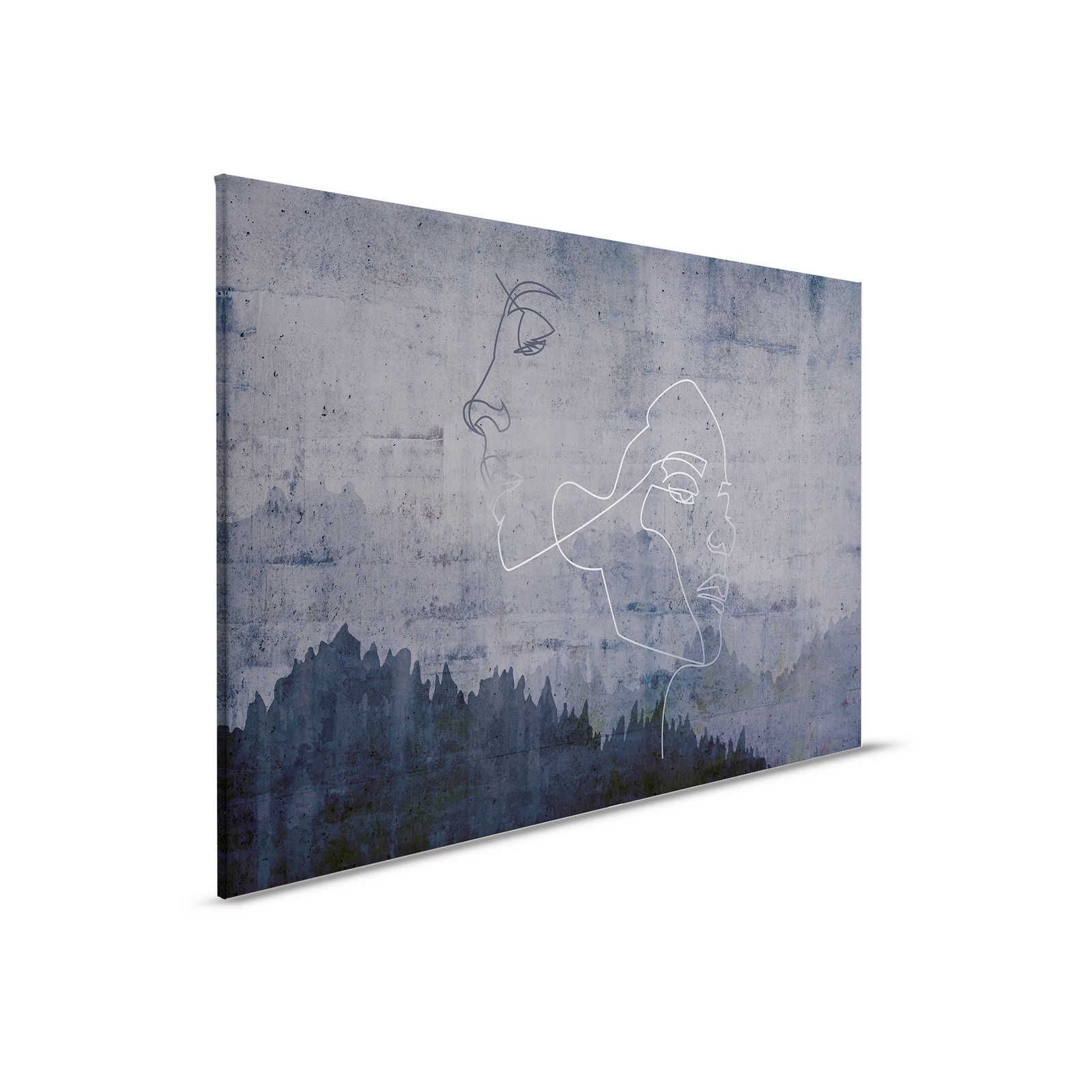Quadro su tela antracite effetto cemento e linee d'argento - 0,90 m x 0,60 m
