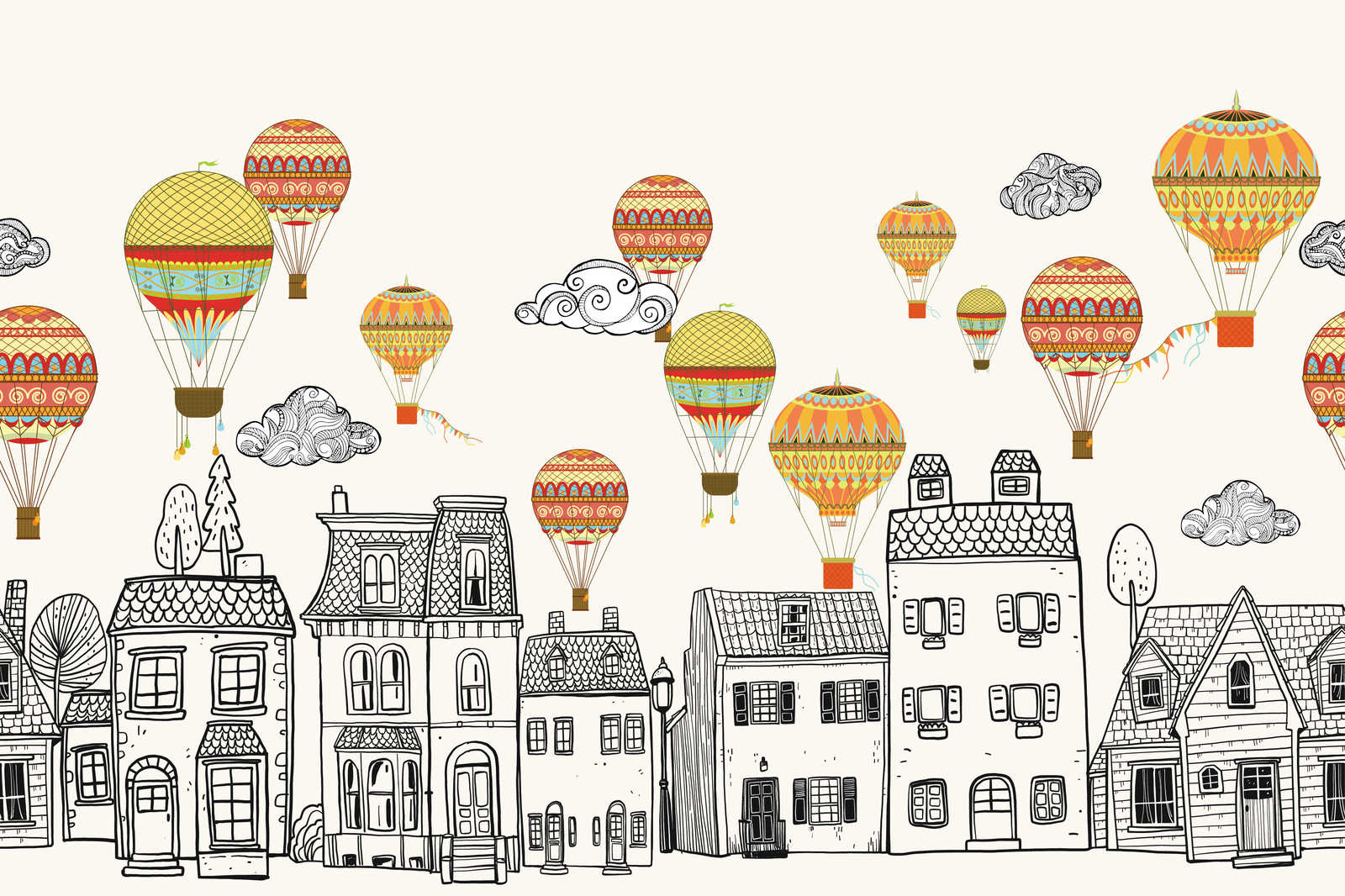             Lienzo Pequeña ciudad con globos aerostáticos - 90 cm x 60 cm
        