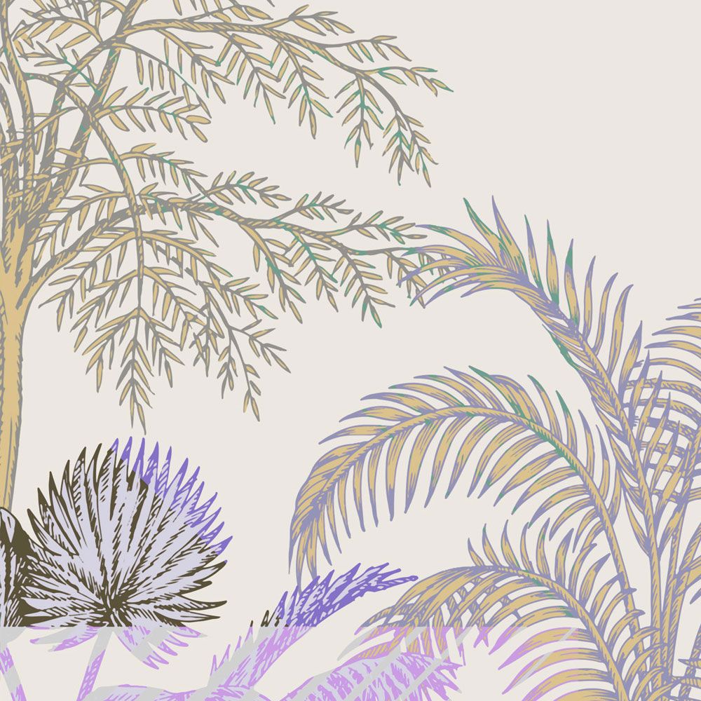             Digital behang »esplanade 2« - jungle patchwork met struiken - kleurrijk | Gladde, licht parelmoerglanzende vliesstof
        
