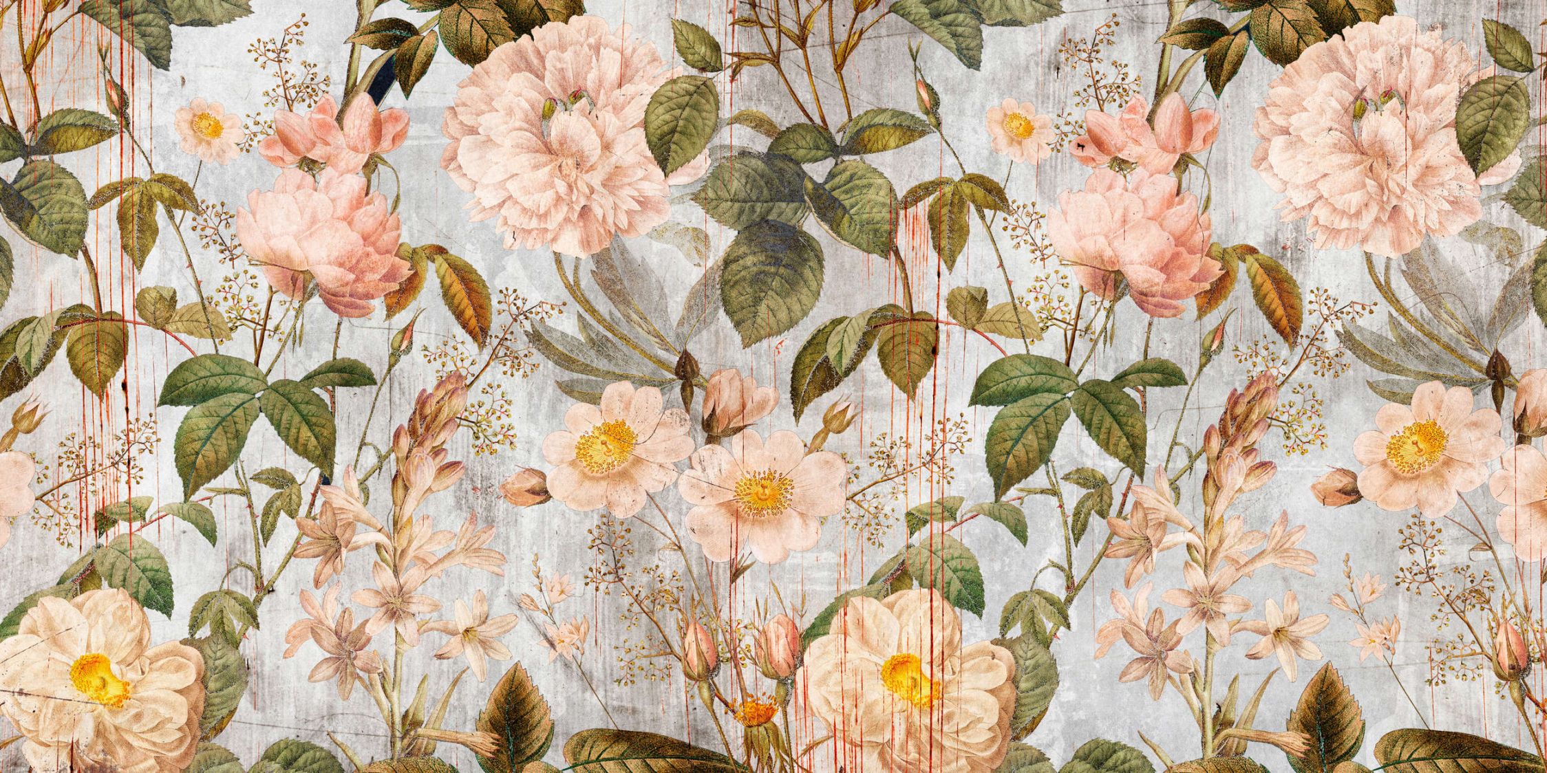             papier peint en papier panoramique »rose« - motif floral style vintage - intissé lisse, légèrement nacré
        