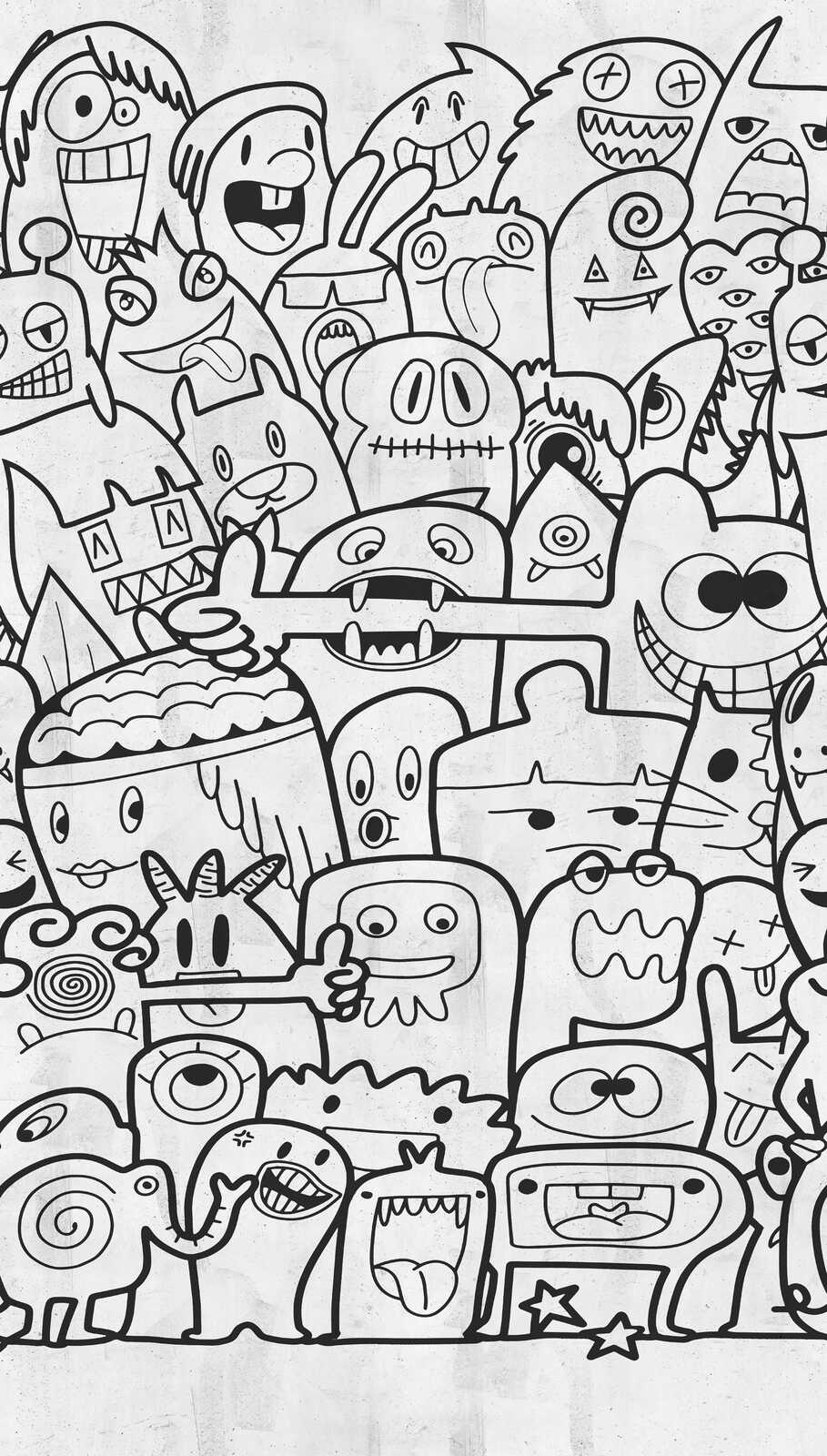             Non-woven wallpaper for children's rooms with cheerful monster character motifs and a large-scale pattern repeat - black, white
        