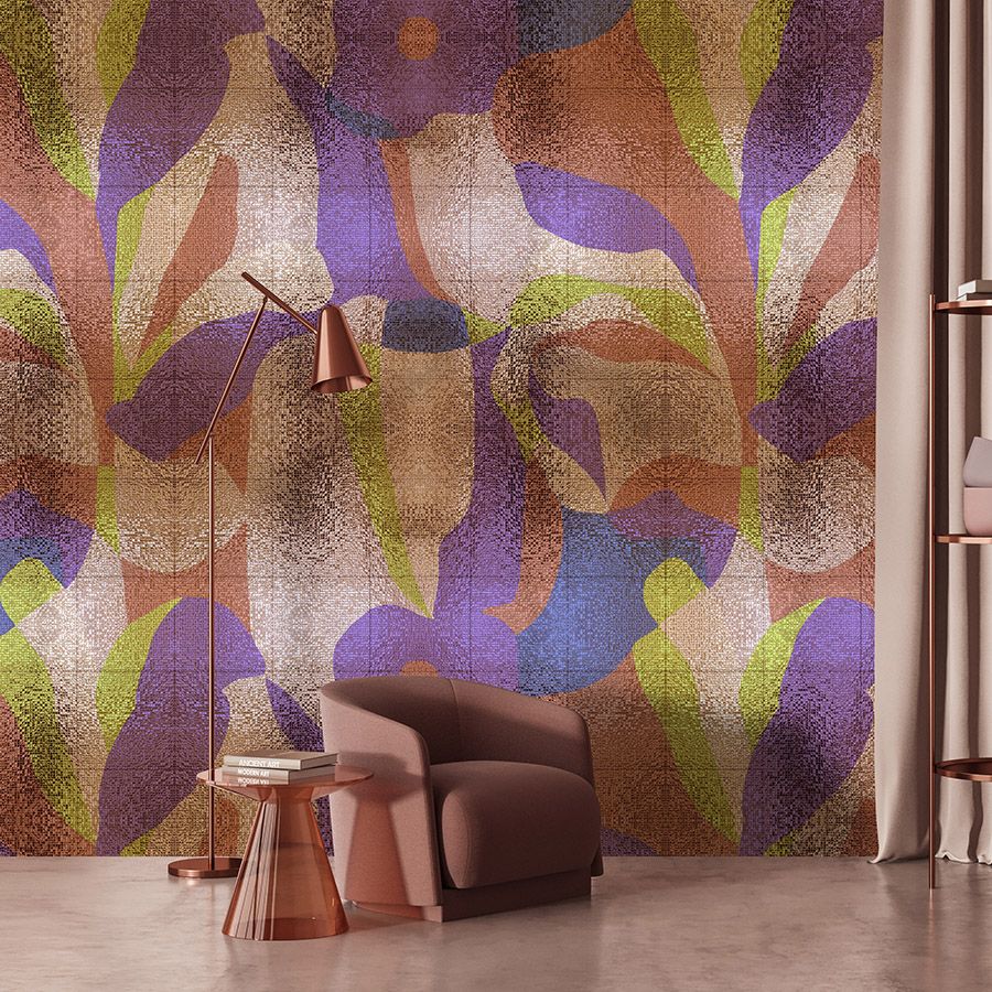 Fotomural »brillanaza« - Diseño gráfico de hojas de colores con estructura de mosaico - Tela no tejida mate y lisa
