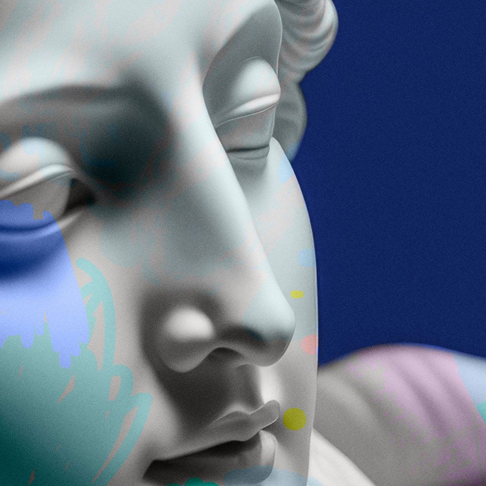             Photo wallpaper »anthea« - female sculpture with colourful accents - matt, smooth non-woven fabric
        