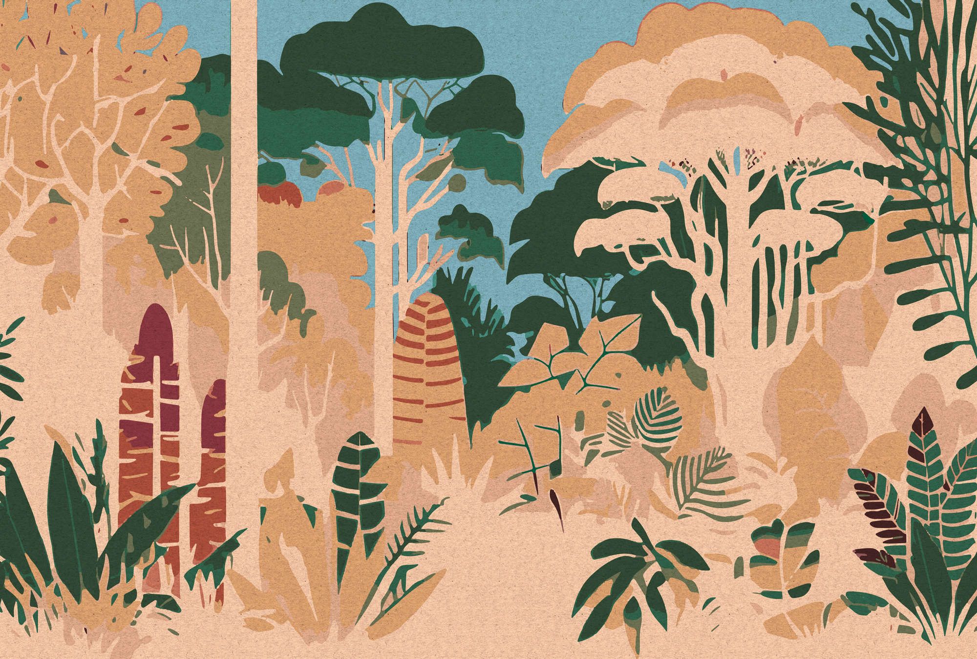             papier peint en papier panoramique »elara« - motif abstrait de savane avec structure en papier kraft - intissé mat et lisse
        