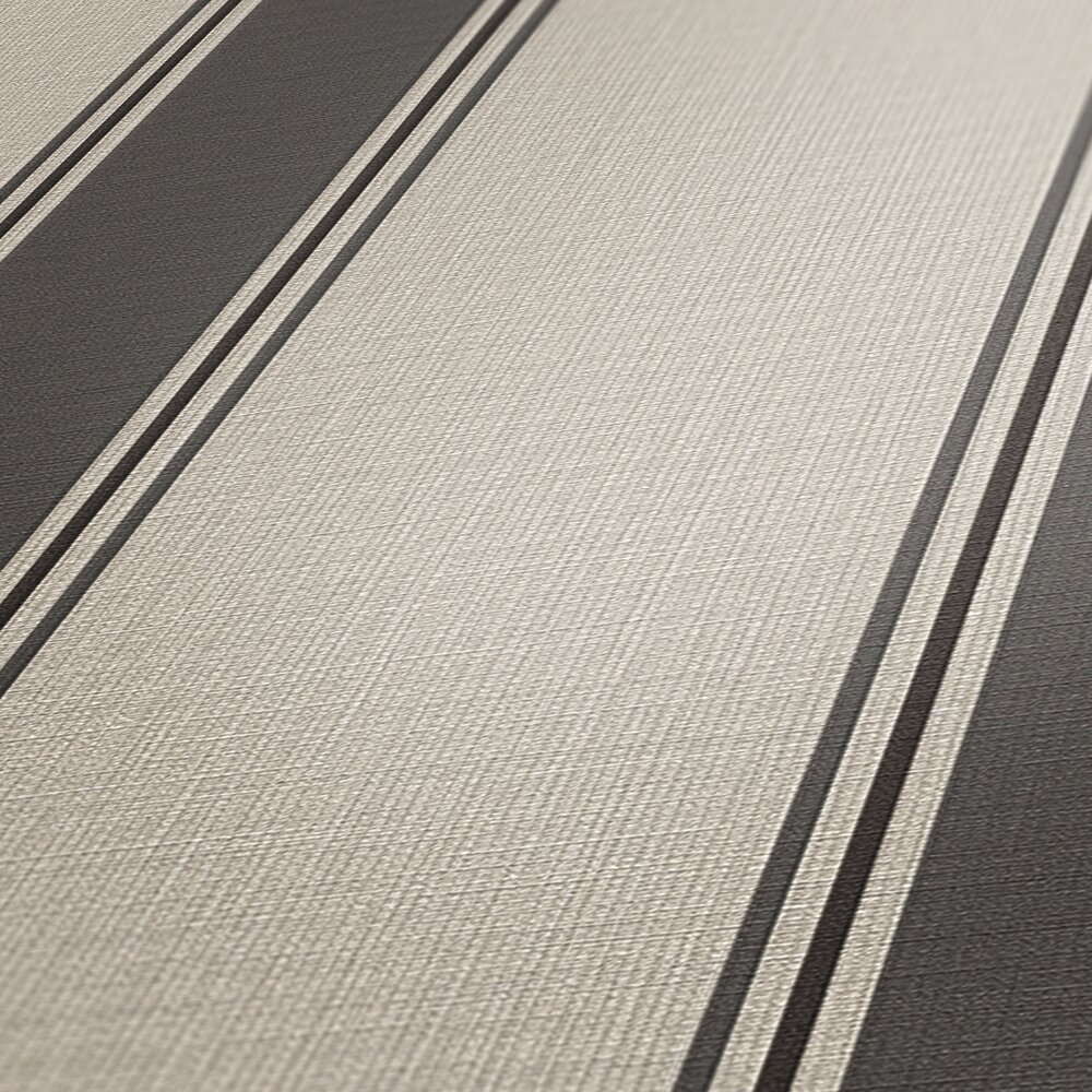             Classic stripe wallpaper in textile look - beige, grey
        