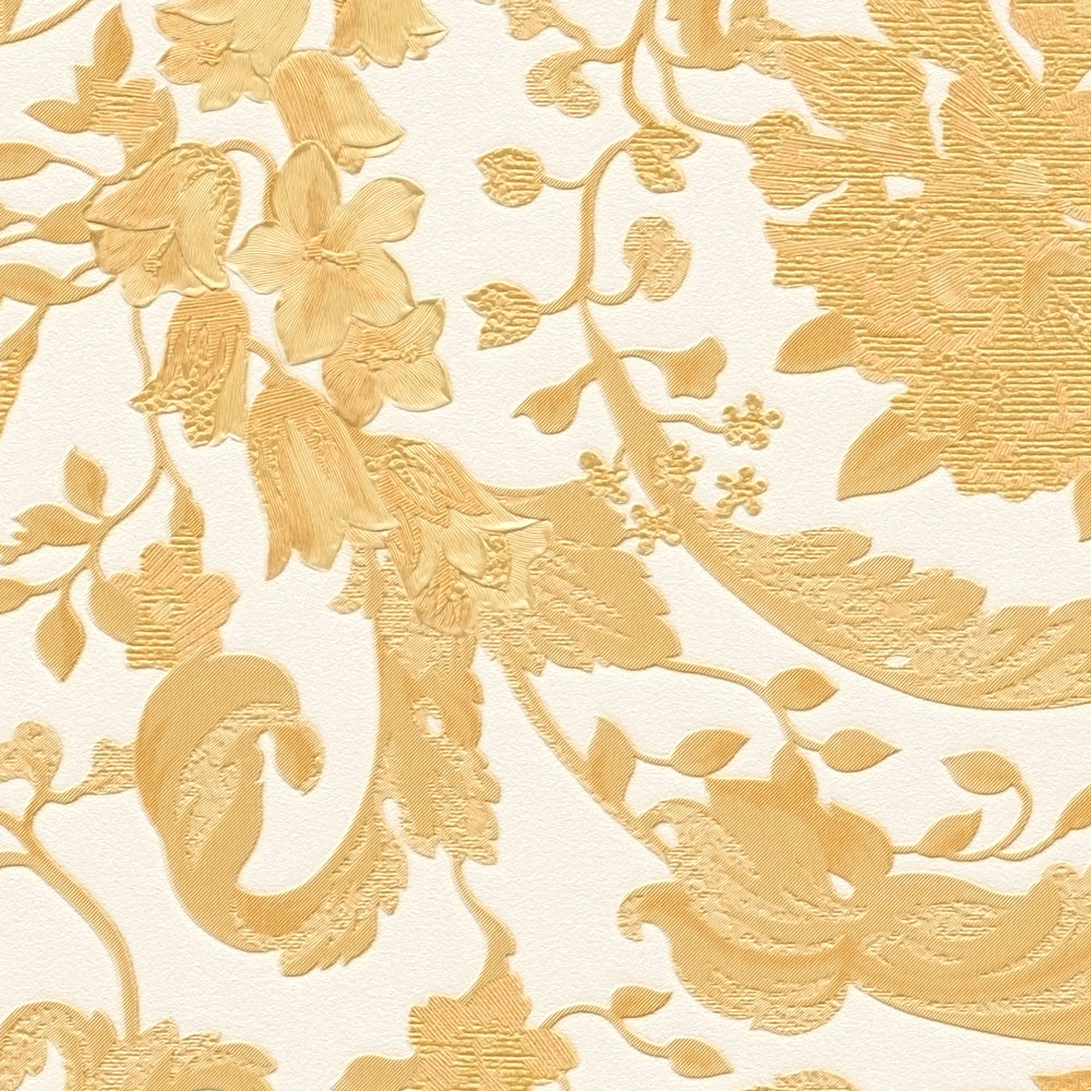             Papier peint fleuri VERSACE or motif ornemental - crème
        