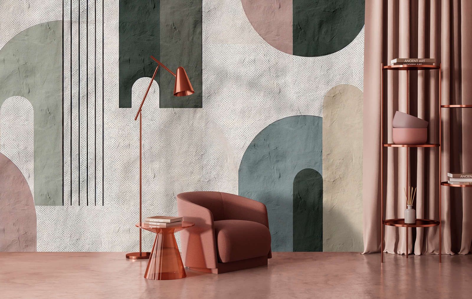             Photo wallpaper »torenta« - Graphic pattern with round arch, clay plaster texture - Smooth, slightly pearly shimmering non-woven fabric
        