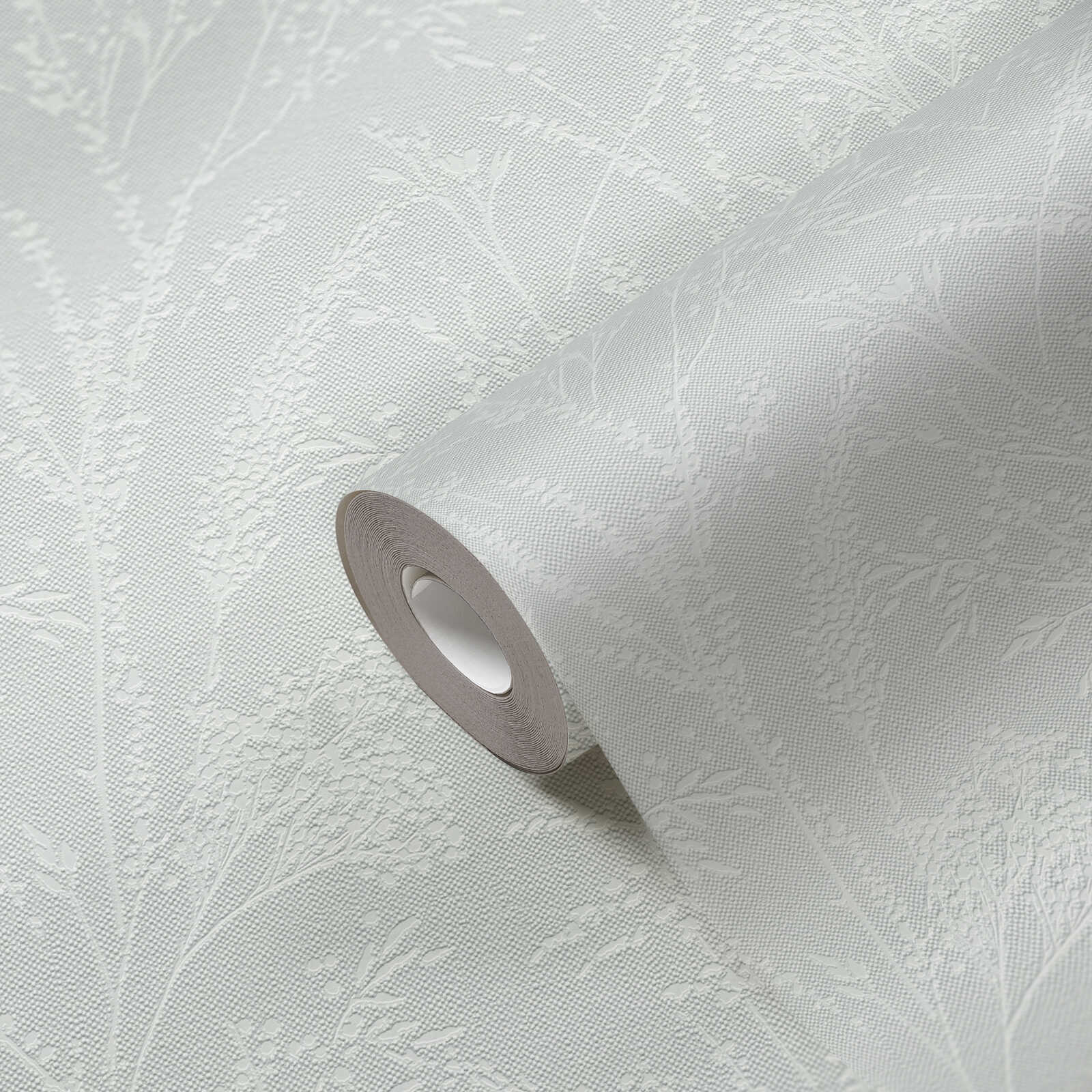             Non-woven wallpaper with vine motif and textile surface - green, light green, white
        