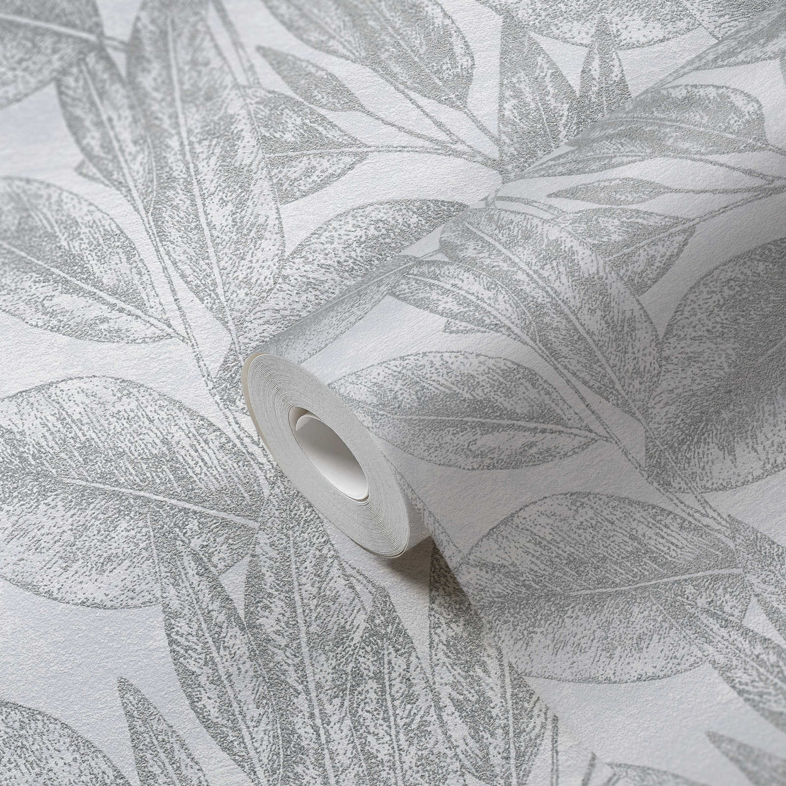             Papier peint vintage à motifs de feuilles - gris, métallique
        