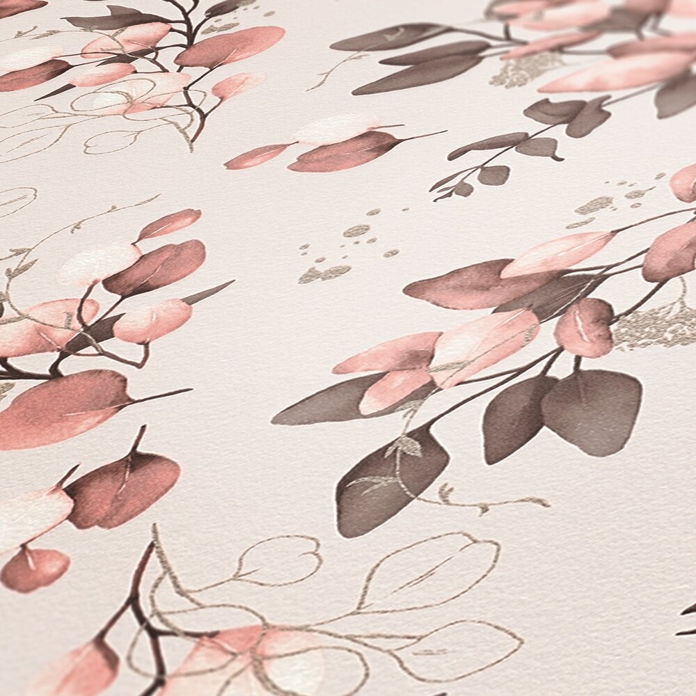             Non-woven wallpaper with delicate floral motif and gold effect - Rpsa, Pink, Gold
        