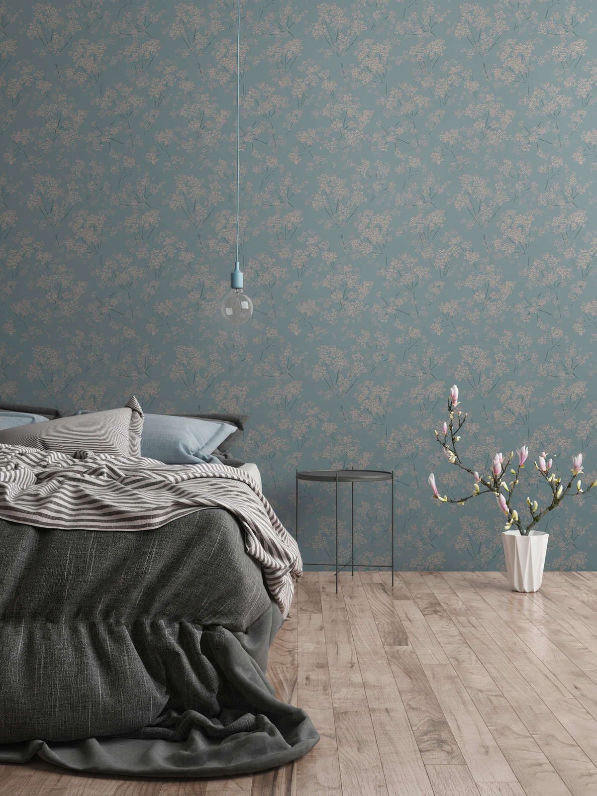             Floral non-woven wallpaper with abstract pattern - blue, beige, turquoise
        