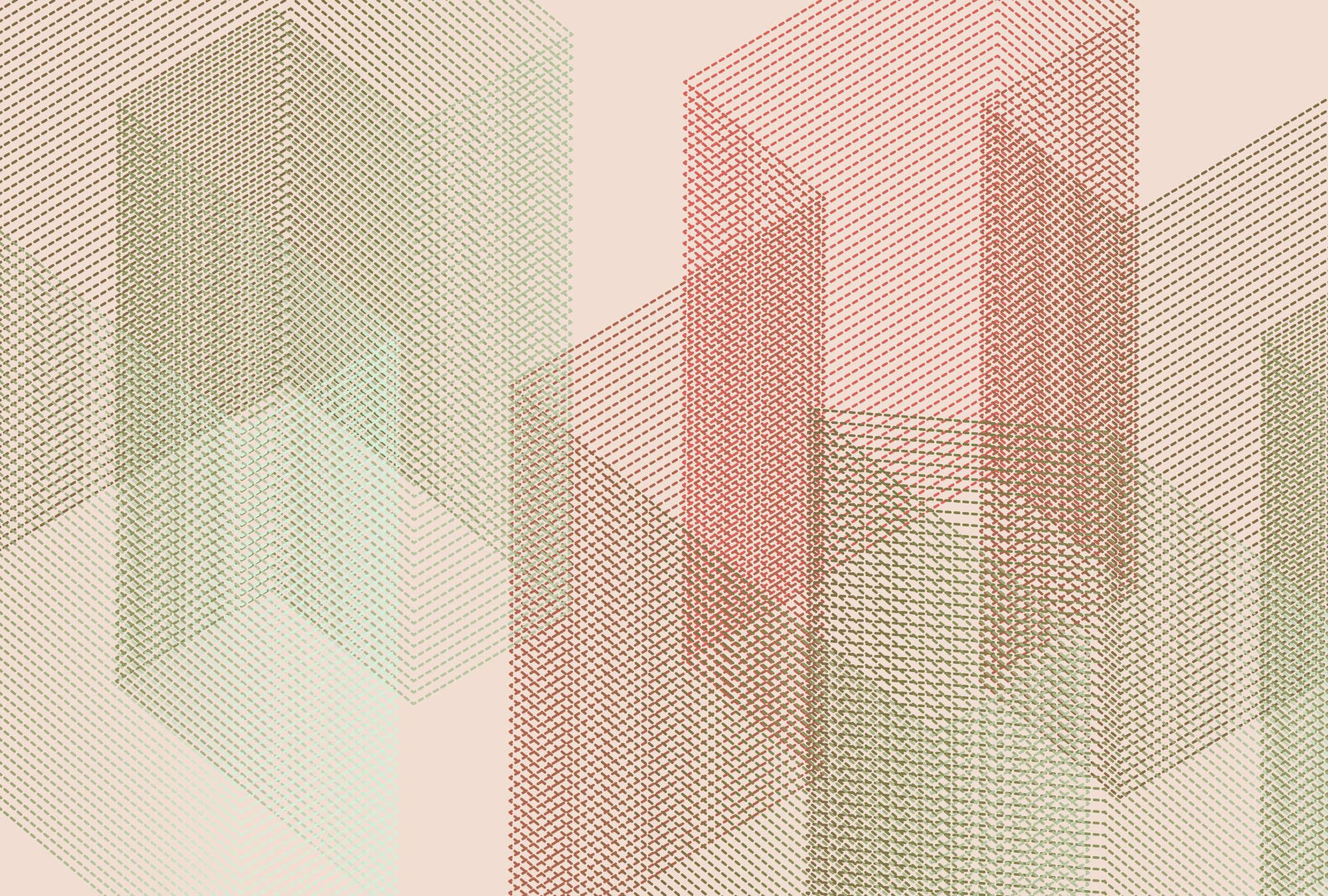             papier peint en papier panoramique »mesh 2« - Style abstrait 3D - rouge, vert | Intissé lisse, légèrement nacré
        