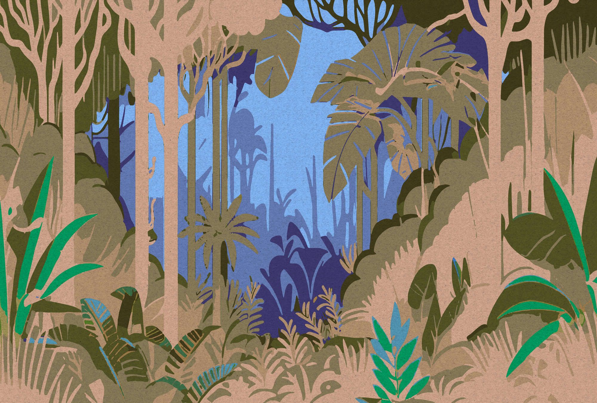             Fotomurali »azura« - Motivo astratto della giungla con texture in carta kraft - Materiali non tessuto liscio e opaco
        