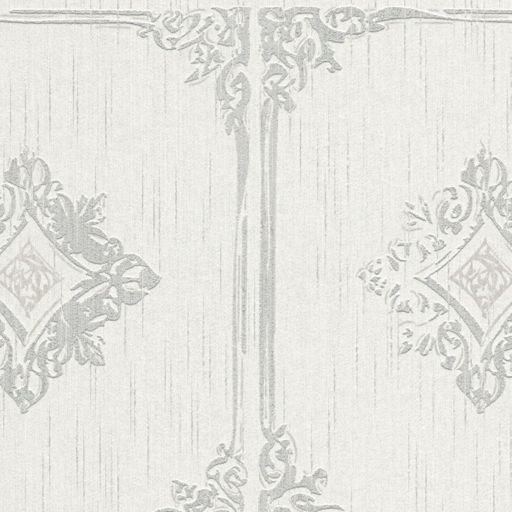             papel pintado diseño de estuco vintage con casetones de adorno - gris, blanco
        