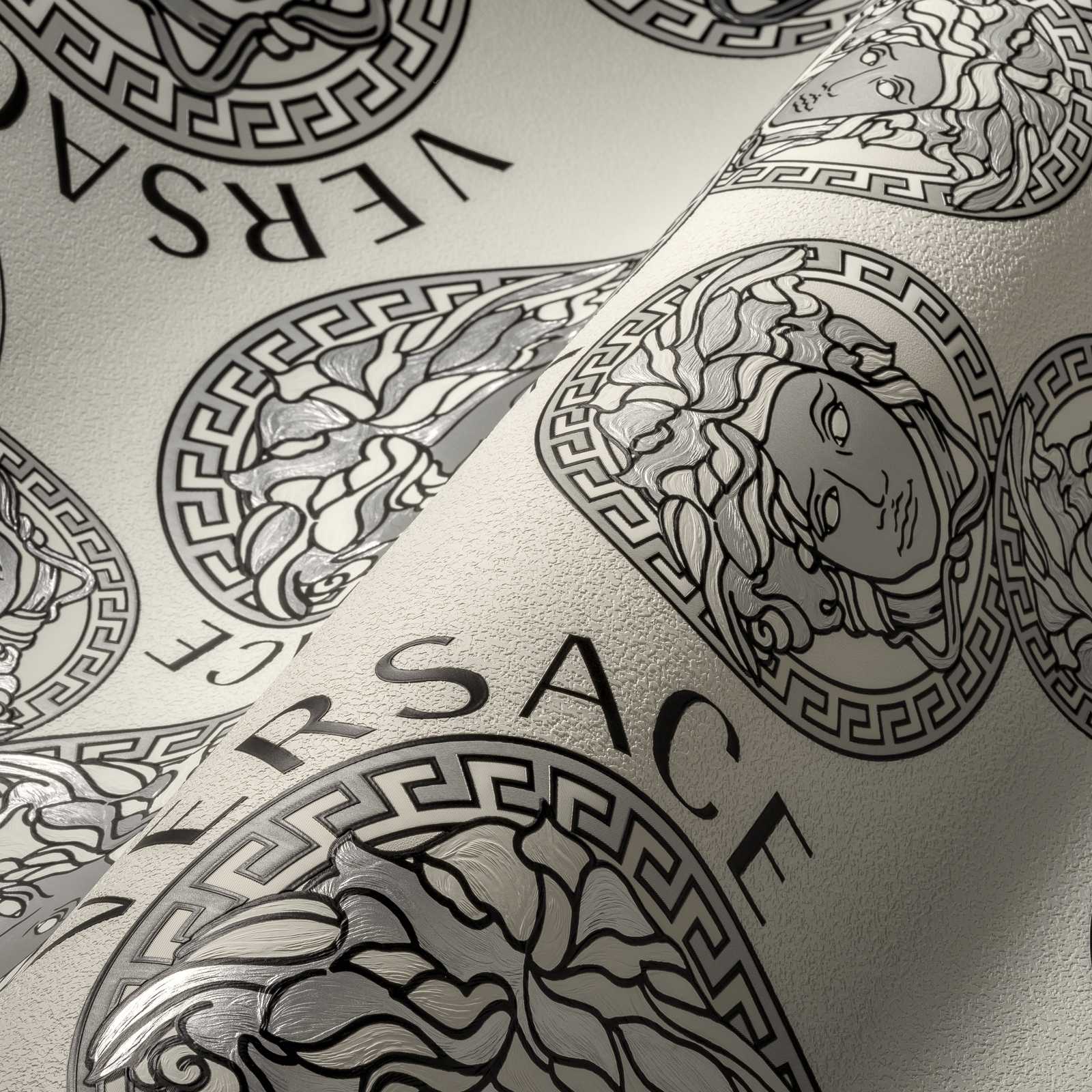             Papel pintado VERSACE Medusa Design Lable - metálico, negro, blanco
        