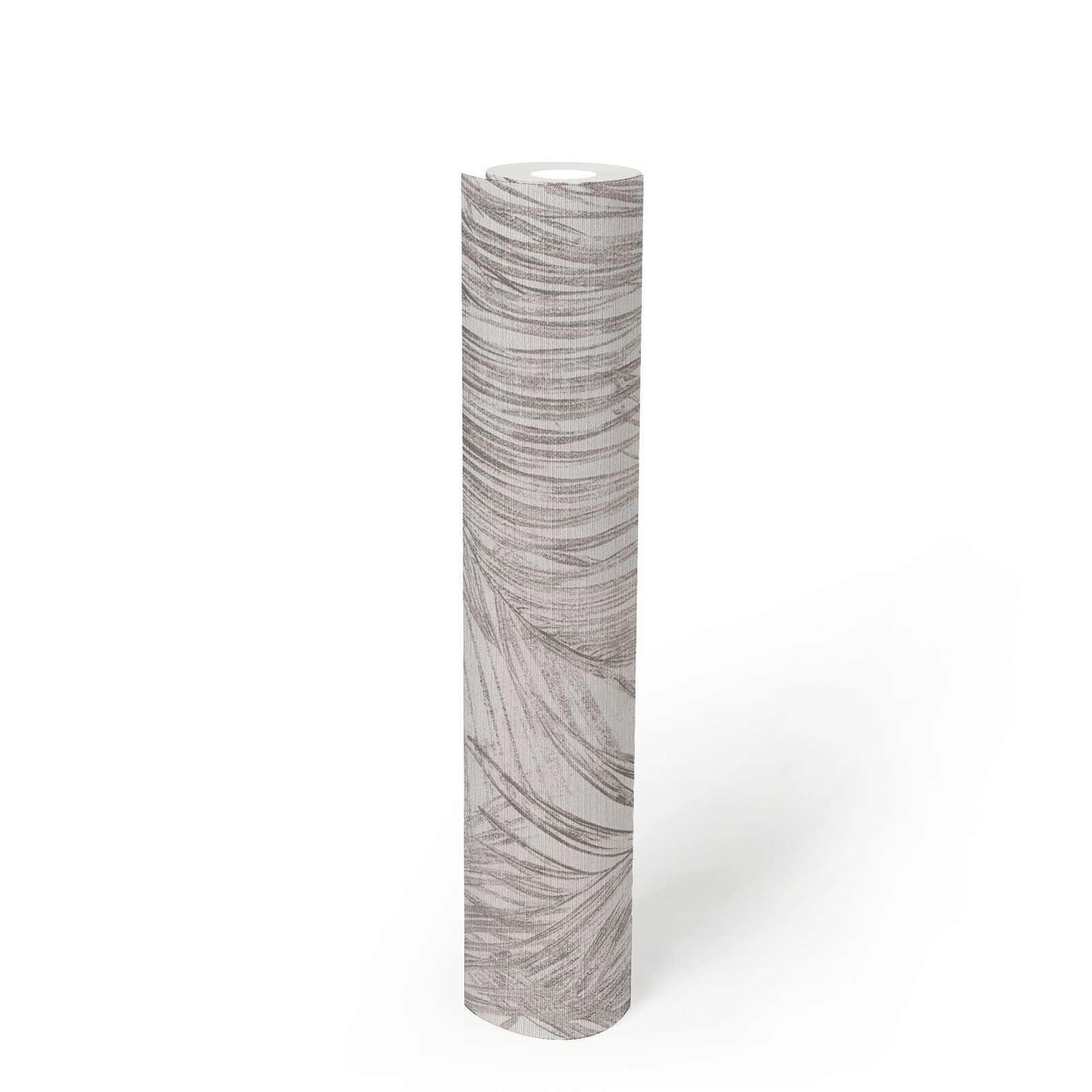             Faded jungle motif wallpaper with textured design - white, grey
        