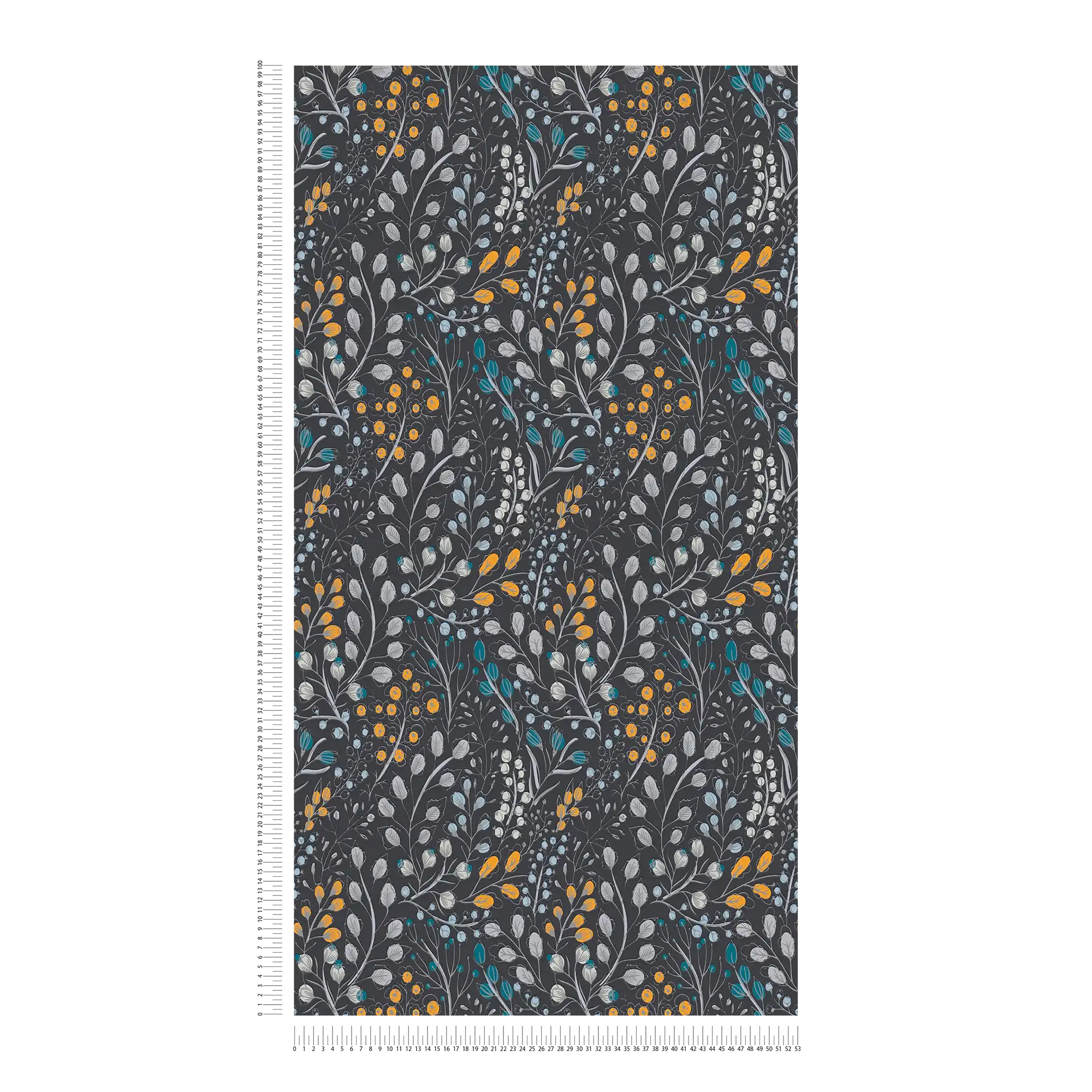             Papier peint à motifs floraux & abstraits mat - noir, jaune, bleu
        