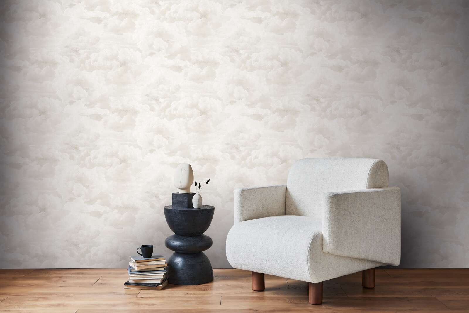             Abstract cloud pattern in oil painting look as non-woven wallpaper - cream, white
        