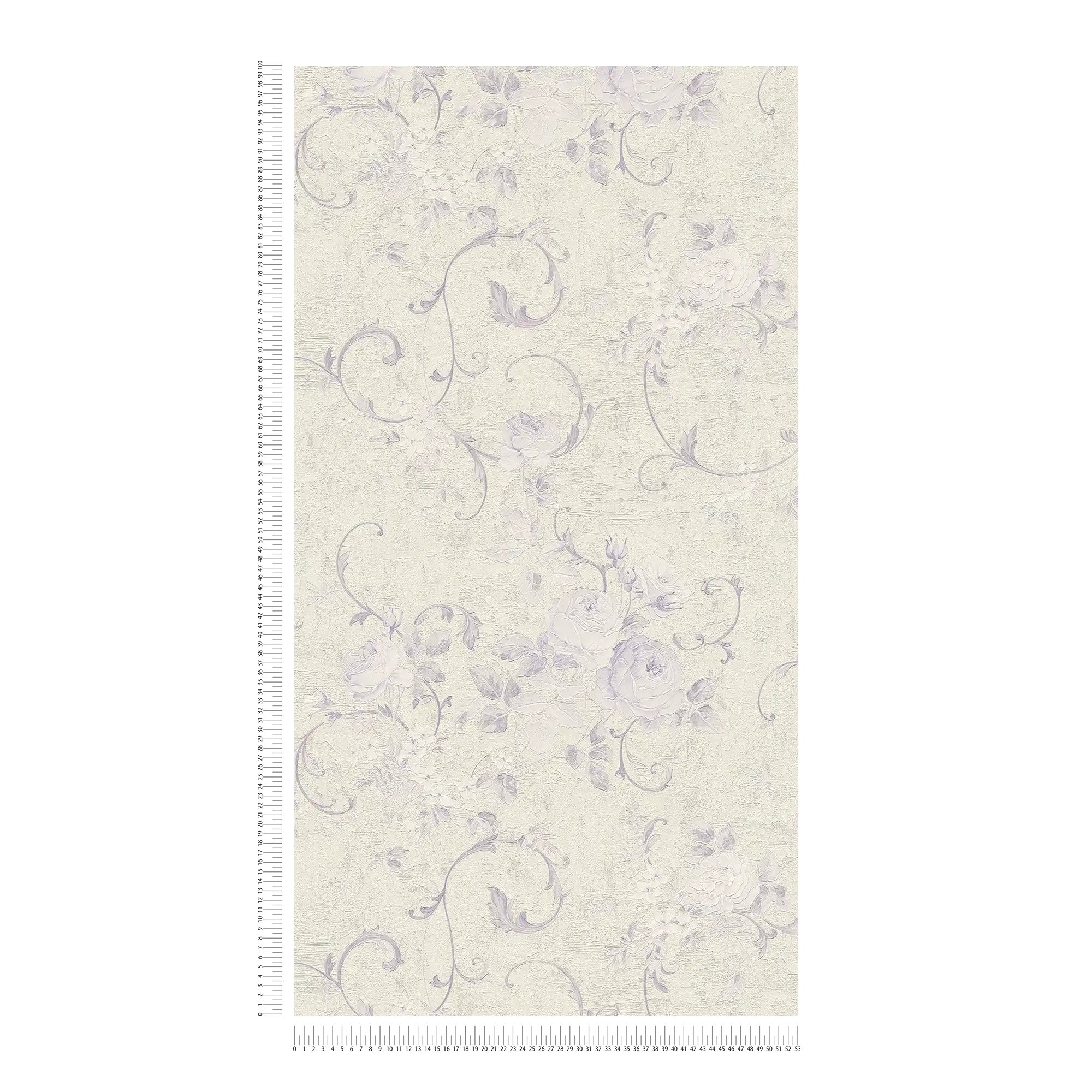             Papier peint motifs de roses & feuillages - crème, métallique, lilas
        